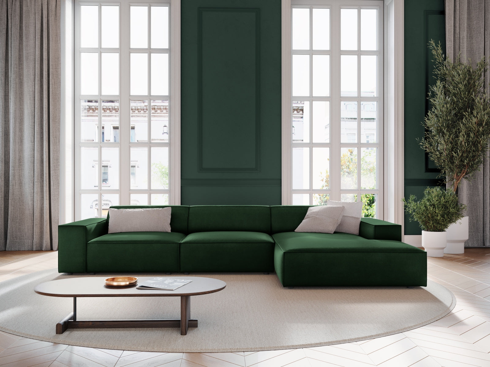 Jodie Velour modulares Ecksofa rechts 4 Sitzer in Bottle Green präsentiert im Onlineshop von KAQTU Design AG. Ecksofa rechts ist von Micadoni