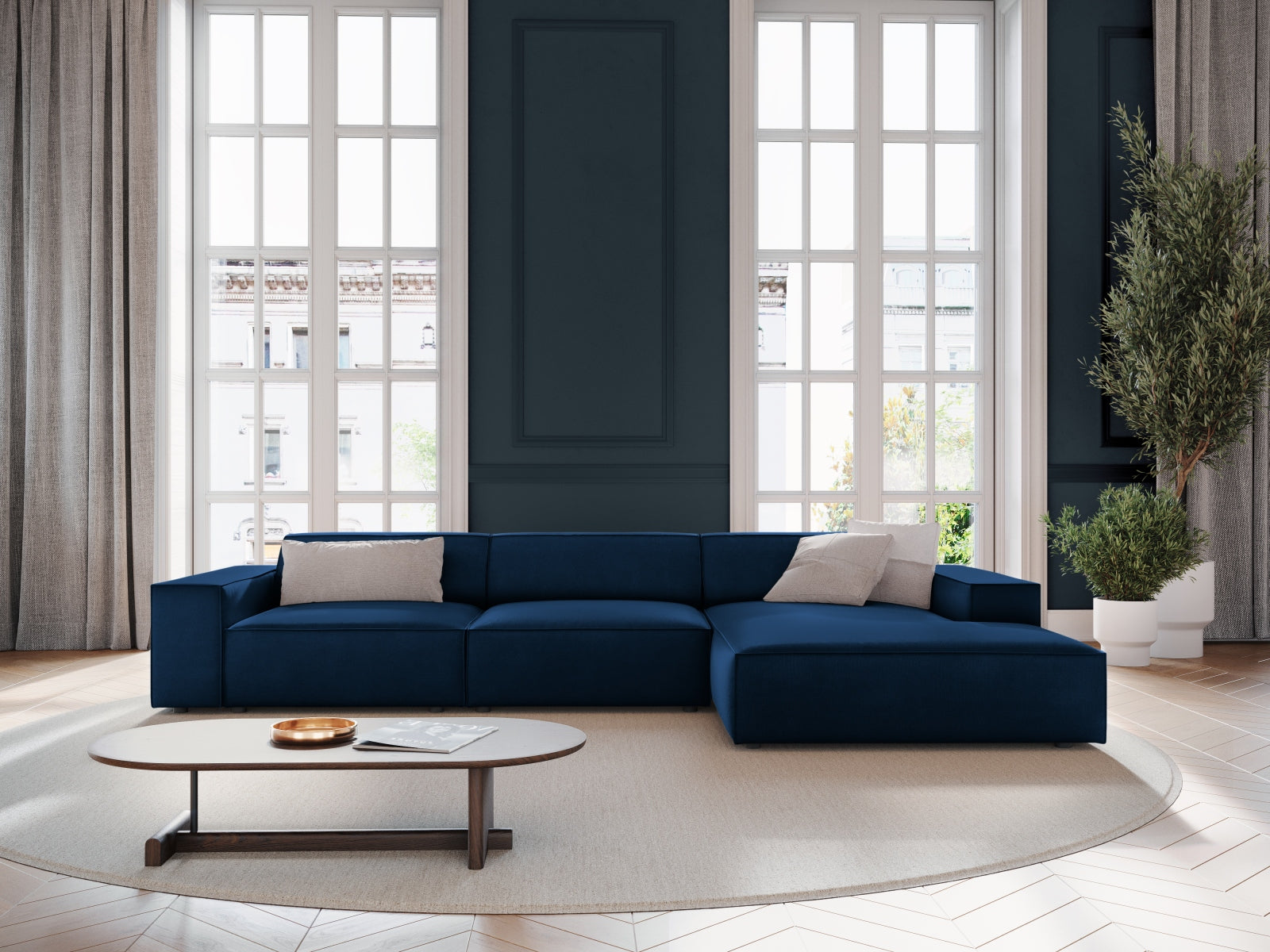 Jodie Velour modulares Ecksofa rechts 4 Sitzer in Royal Blue präsentiert im Onlineshop von KAQTU Design AG. Ecksofa rechts ist von Micadoni