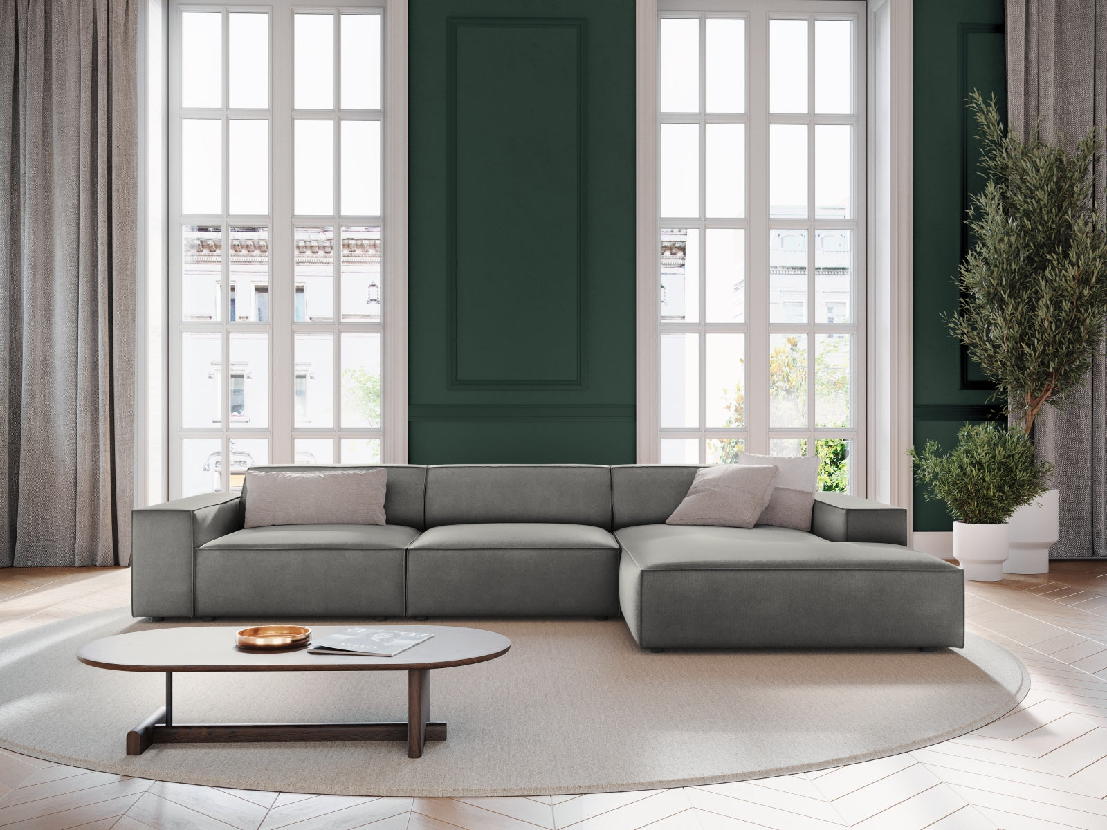 Jodie Velour modulares Ecksofa rechts 4 Sitzer in Light Grey präsentiert im Onlineshop von KAQTU Design AG. Ecksofa rechts ist von Micadoni
