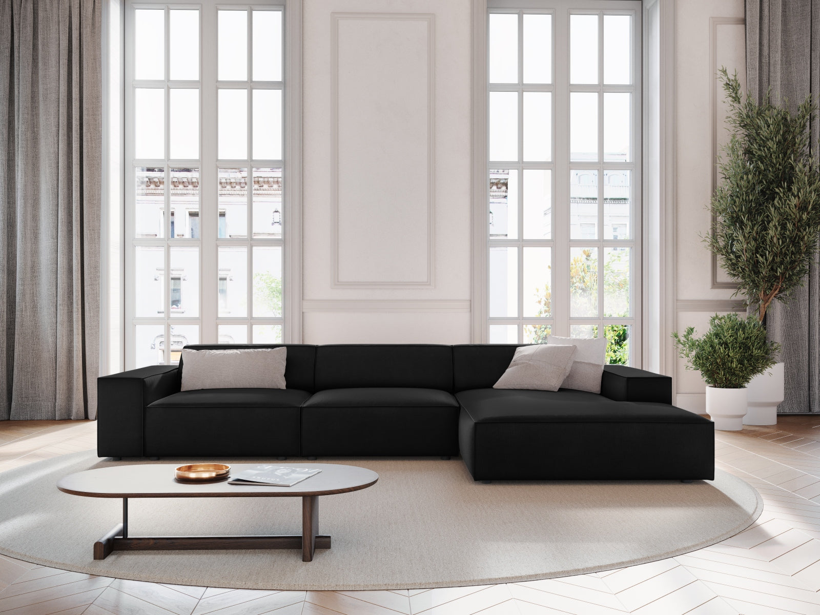 Jodie Velour modulares Ecksofa rechts 4 Sitzer in Black präsentiert im Onlineshop von KAQTU Design AG. Ecksofa rechts ist von Micadoni