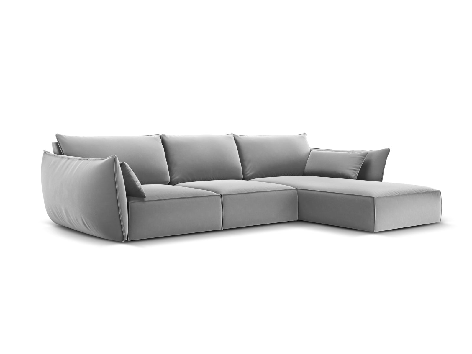 Elegantes Kaelle Velour Ecksofa in Grau-Blau, 4-Sitzer, ideal für stilvolle Wohnräume, präsentiert von Micadoni.