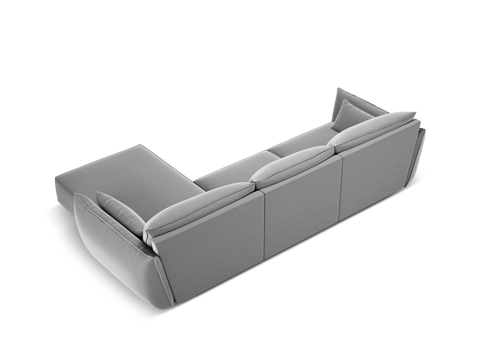 Modernes Kaelle Velour Ecksofa in Grau-Blau, 4-Sitzer, perfekt für gemütliche Ecken und stilvolle Einrichtung, erhältlich bei Micadoni.