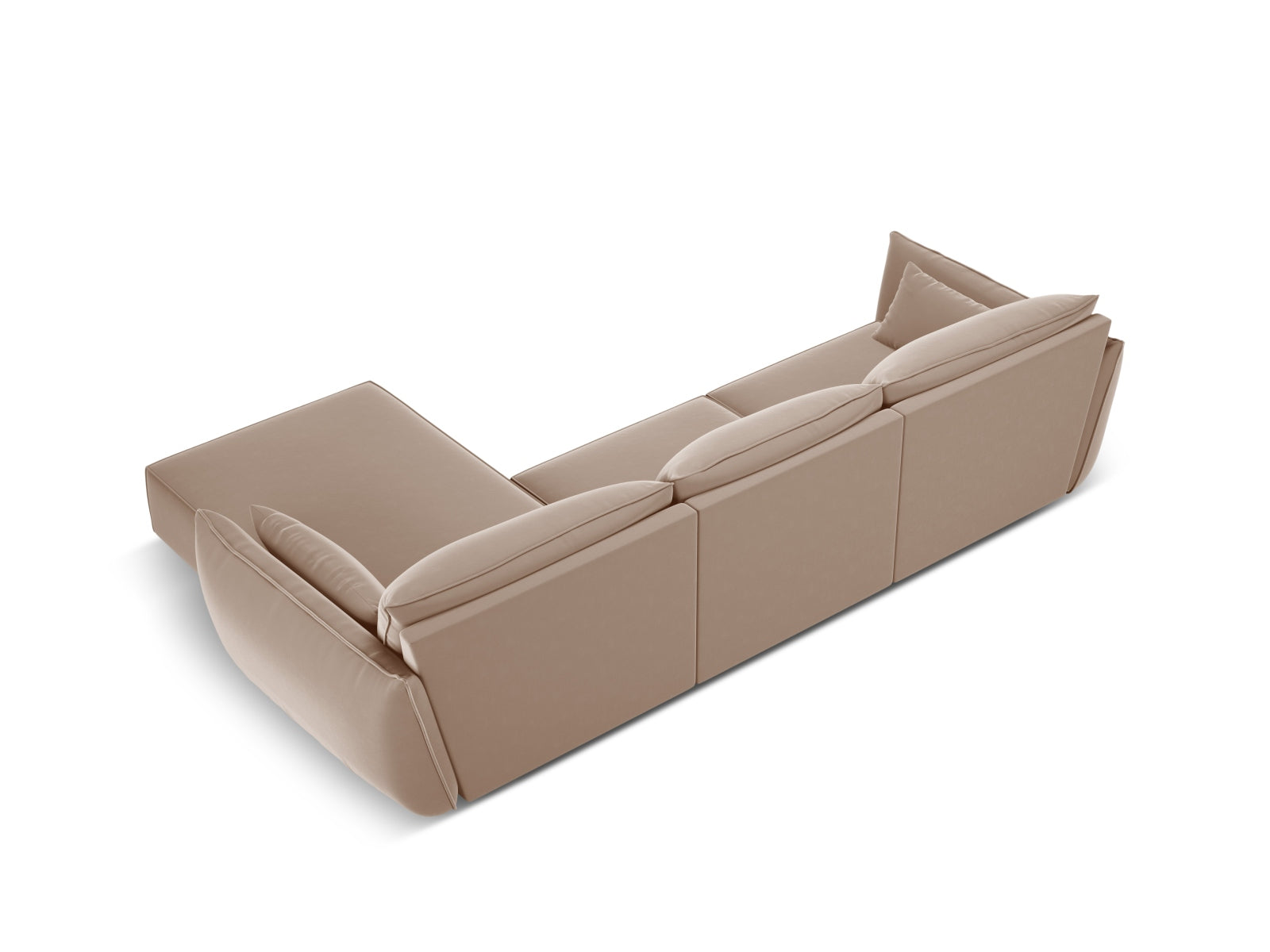 Elegantes Kaelle Velour Ecksofa in Beige, 4-Sitzer, modernes L-Design, perfekt für stilvolle und einladende Wohnbereiche.