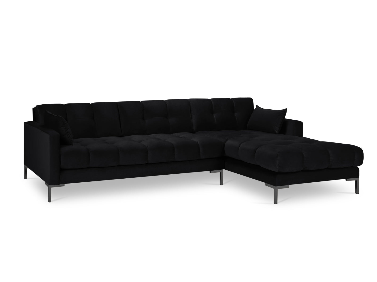Mamaia Velour Ecksofa rechts 5 Sitzer in Black/Schwarz präsentiert im Onlineshop von KAQTU Design AG. Ecksofa rechts ist von Micadoni