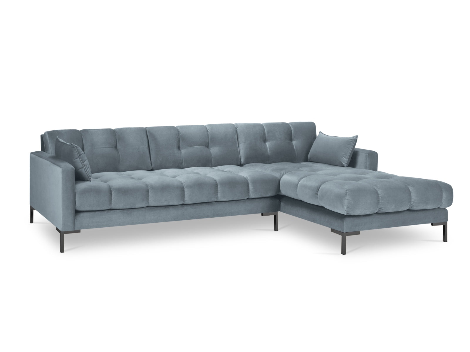 Mamaia Velour Ecksofa rechts 5 Sitzer in Light Blue/Schwarz präsentiert im Onlineshop von KAQTU Design AG. Ecksofa rechts ist von Micadoni