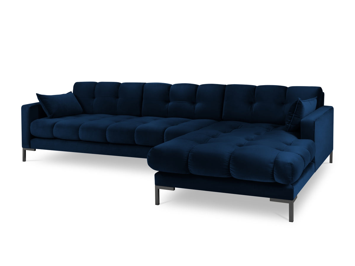 Mamaia Velour Ecksofa rechts 5 Sitzer in Royal Blue/Schwarz-Bluvel präsentiert im Onlineshop von KAQTU Design AG. L-Sofa rechts ist von Micadoni