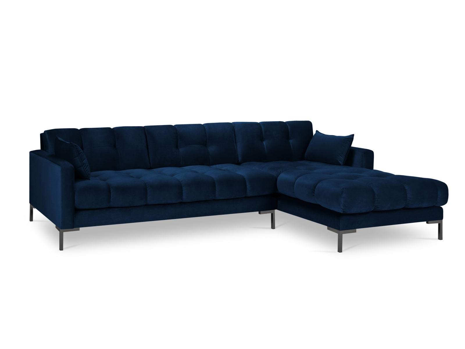 Mamaia Velour Ecksofa rechts 5 Sitzer in Royal Blue/Schwarz präsentiert im Onlineshop von KAQTU Design AG. Ecksofa rechts ist von Micadoni