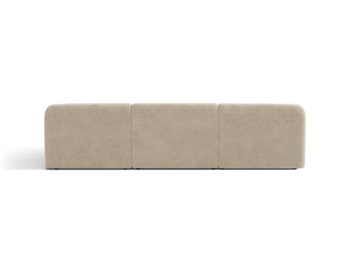 Dunkelbeiges L-Sofa Miley von Micadoni mit Bluvel-Stoffbezug, schwarzen Kunststoffbeinen und modularer Bauweise, rechts ausgerichtet.