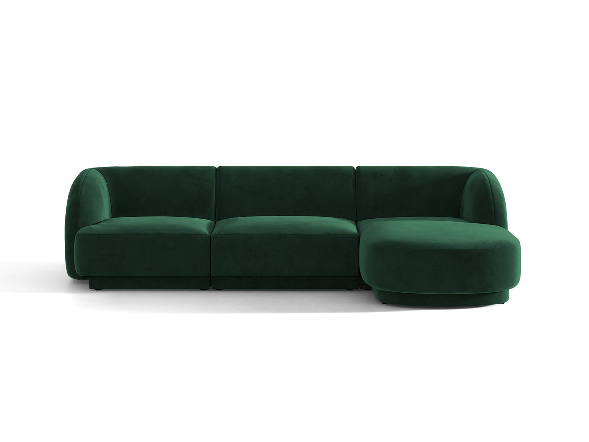 Dunkelbeiges L-Sofa Miley von Micadoni mit Bluvel-Stoffbezug, schwarzen Kunststoffbeinen und modularer Bauweise, rechts ausgerichtet.
