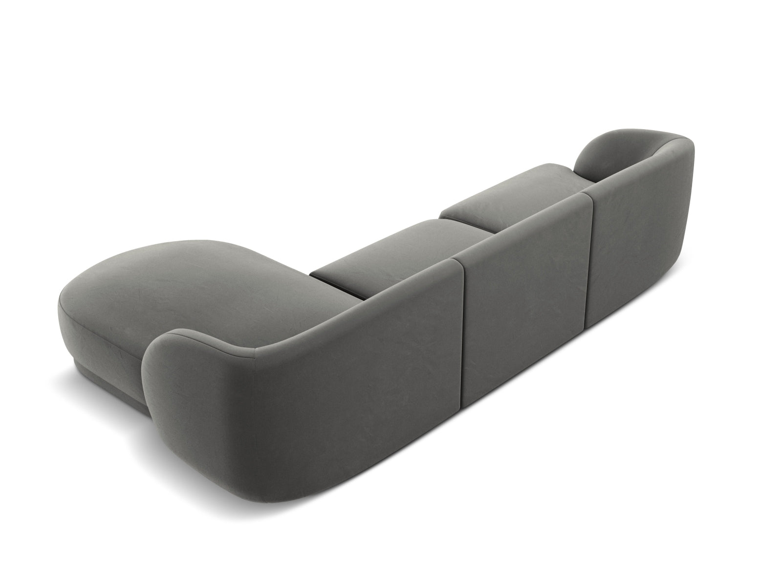 Elegantes 4-Sitzer Ecksofa Miley aus Velours in hellem Grau, rechtsseitig, ideal für stilvolle Wohnräume von Micadoni.