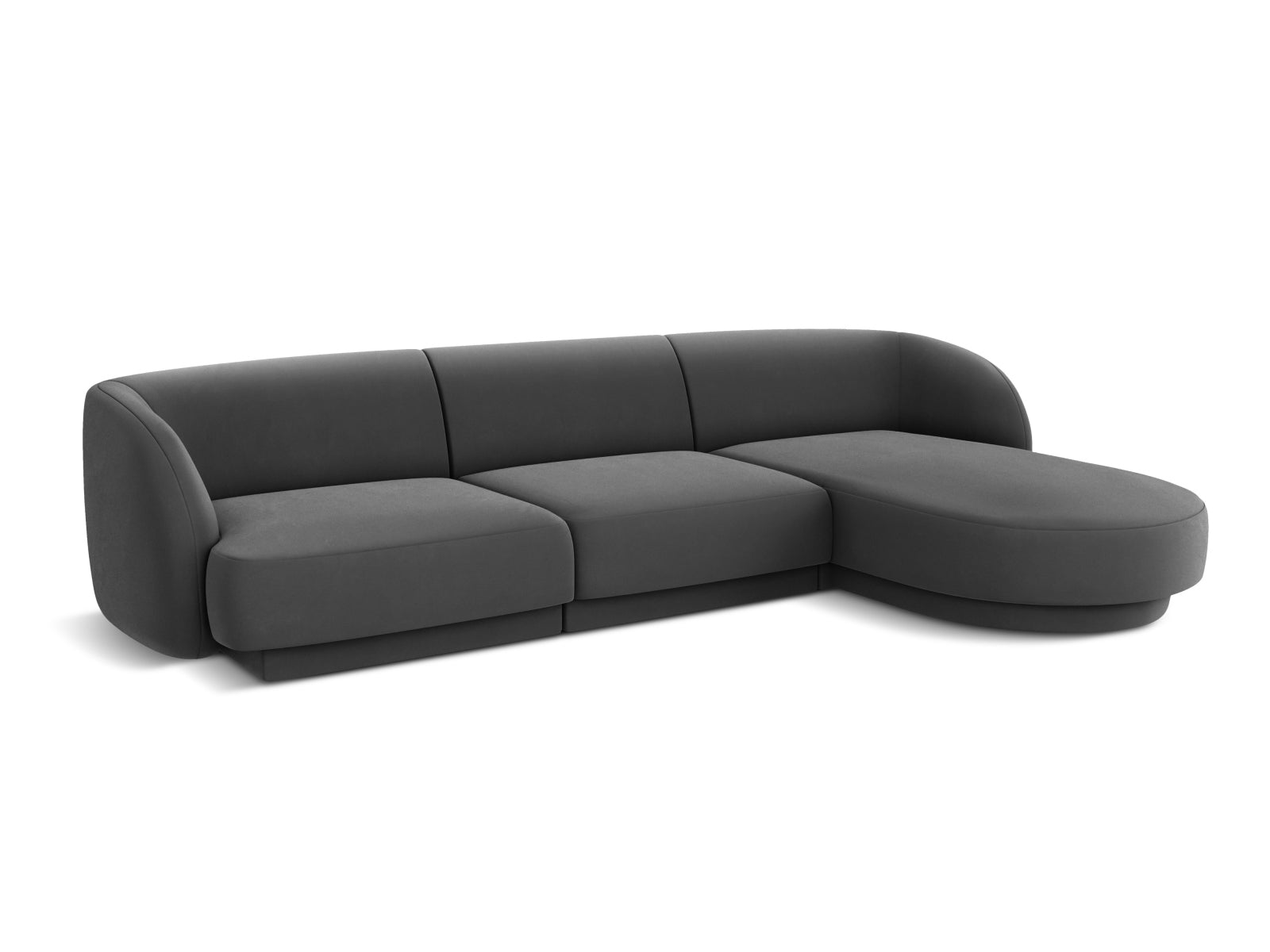 Modernes 4-Sitzer Ecksofa Miley aus Velours in Grau-Blau, perfekt für gemütliche Wohnzimmer, erhältlich bei Micadoni.