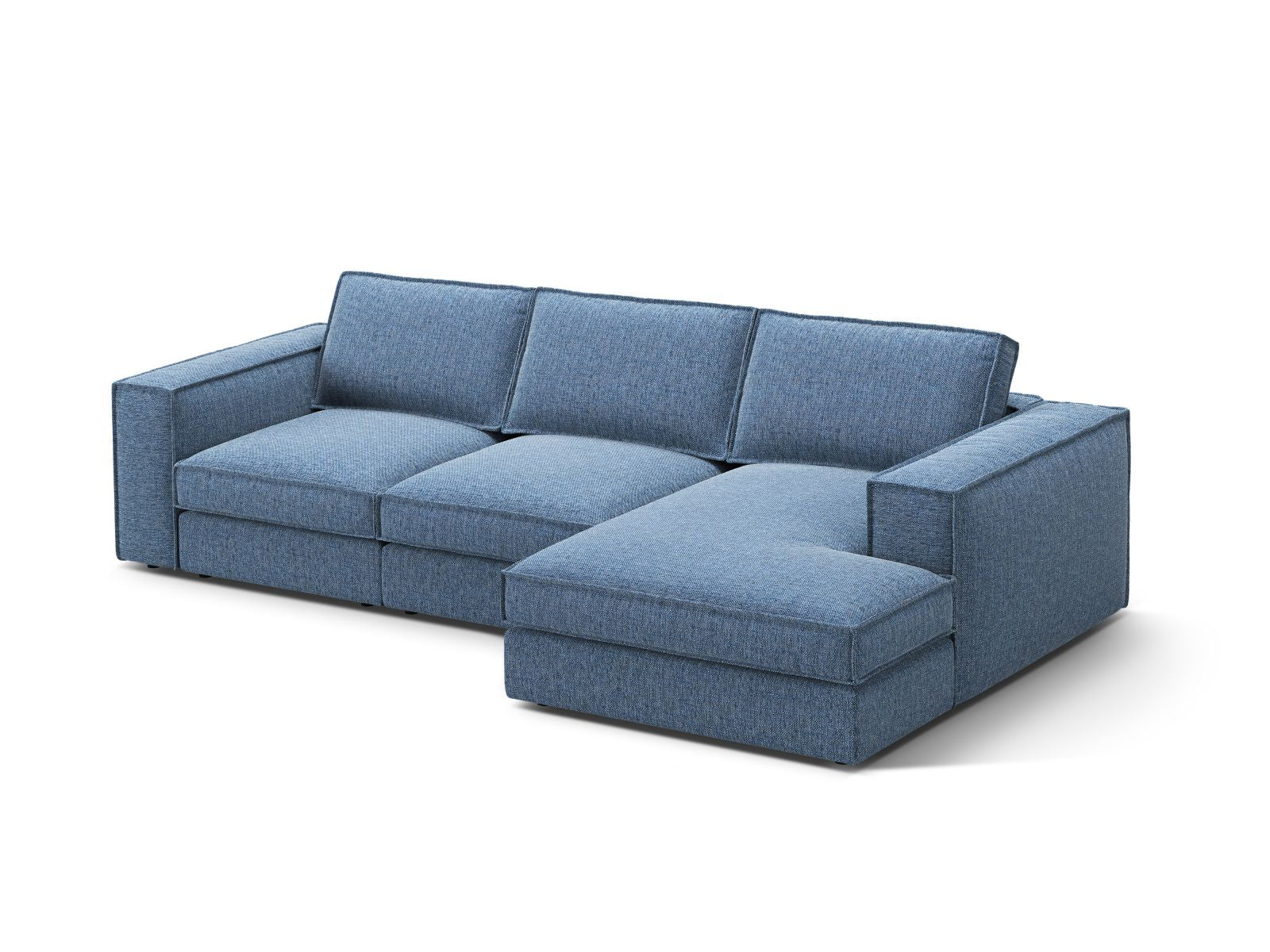 Elegantes 3-Sitzer Ecksofa rechts Pola in Dunkelblau, ideal für stilvolle Wohnräume, erhältlich bei KAQTU Design AG.