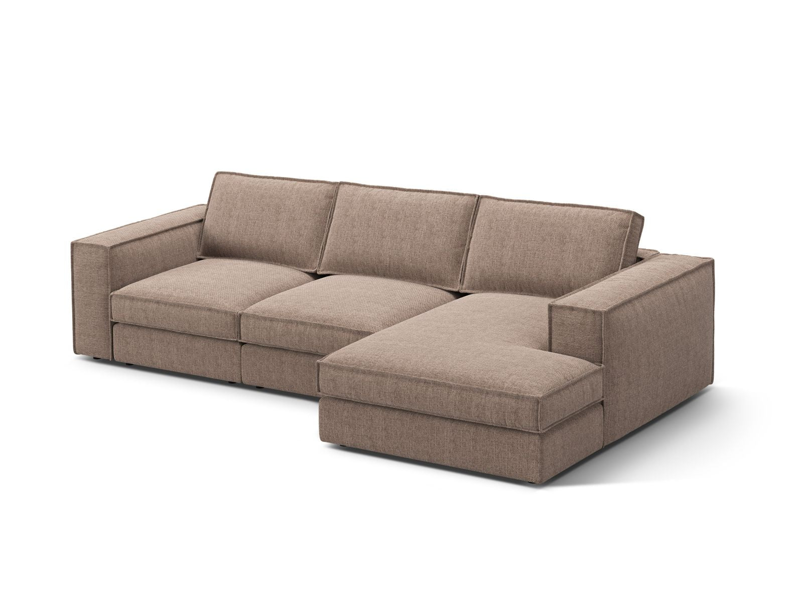 Elegantes 3-Sitzer Ecksofa Pola in hellem Braun, ideal für stilvolle Wohnräume. Komfort und modernes Design vereint.