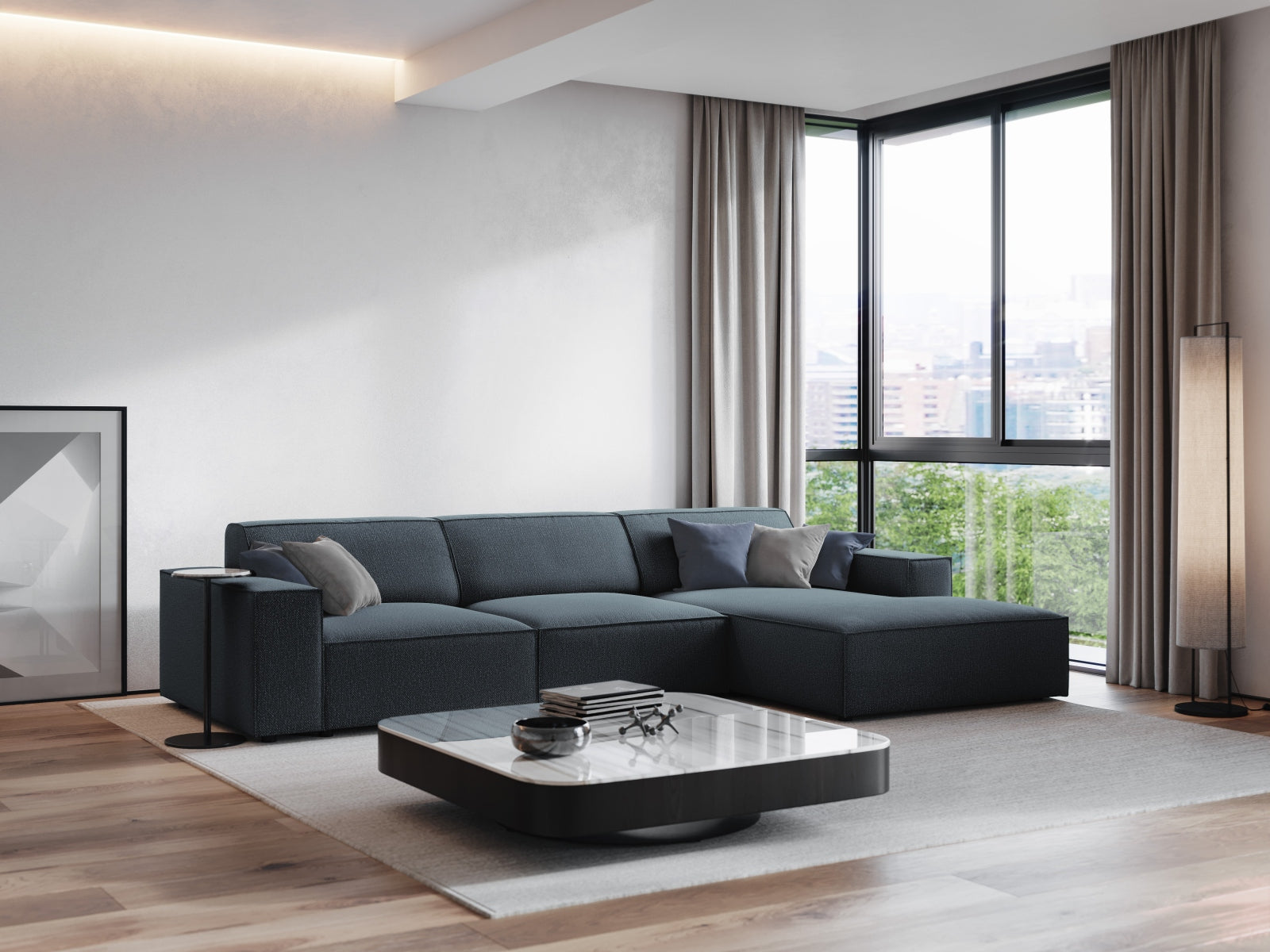 Jodie Modulares Ecksofa rechts 4 Sitzer in Blue präsentiert im Onlineshop von KAQTU Design AG. Ecksofa rechts ist von Micadoni