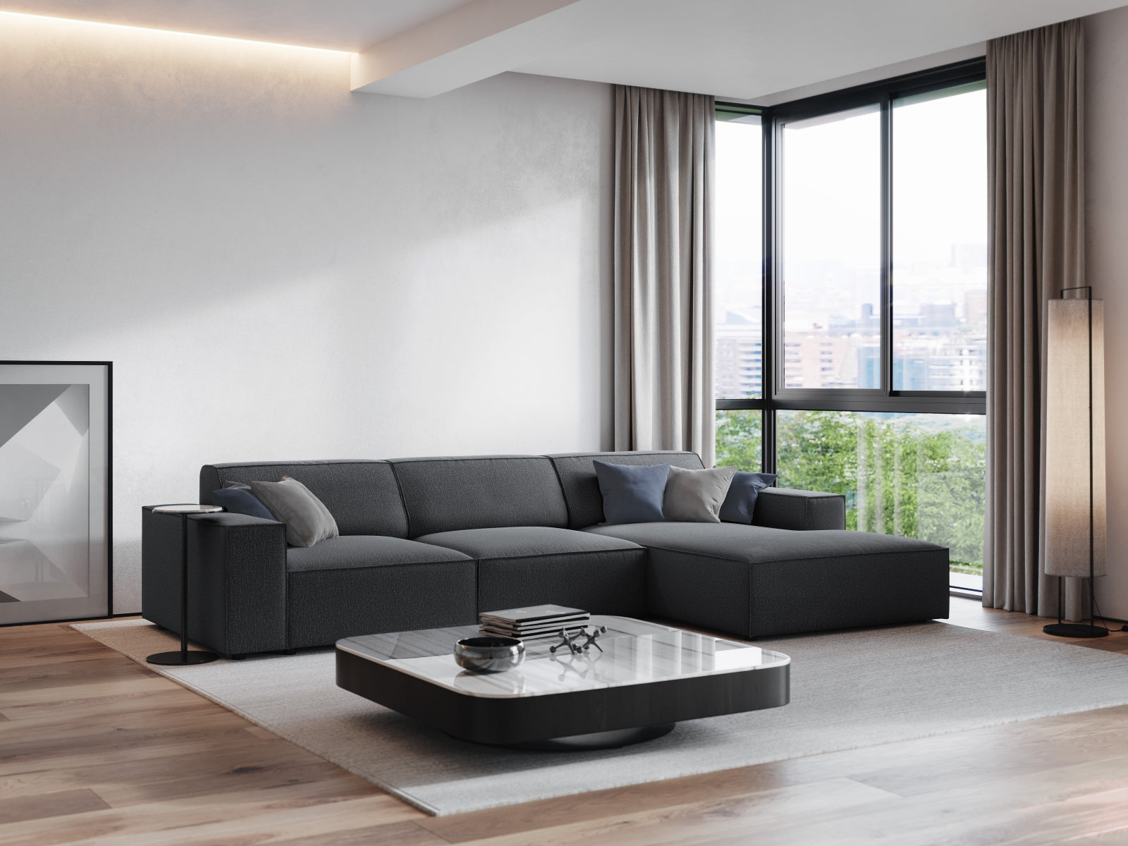 Jodie Modulares Ecksofa rechts 4 Sitzer in Dark Grey präsentiert im Onlineshop von KAQTU Design AG. Ecksofa rechts ist von Micadoni