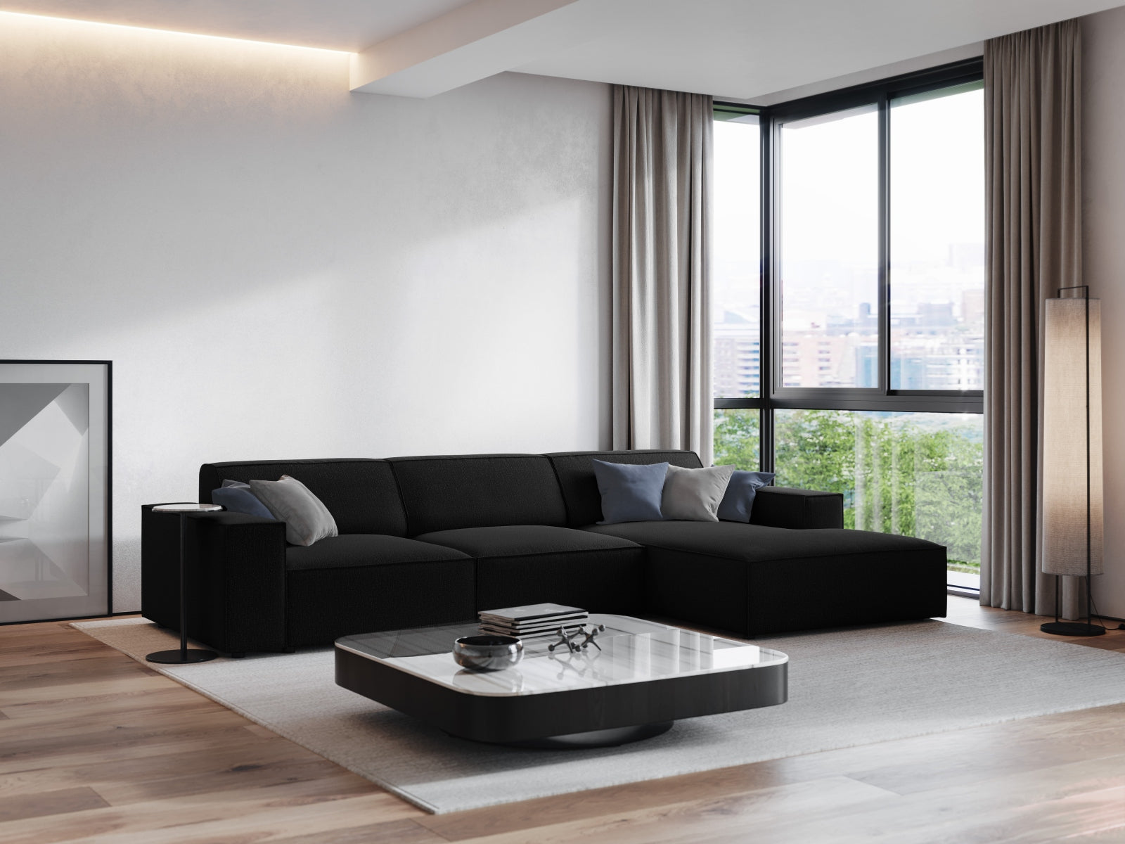Jodie Modulares Ecksofa rechts 4 Sitzer in Black präsentiert im Onlineshop von KAQTU Design AG. Ecksofa rechts ist von Micadoni