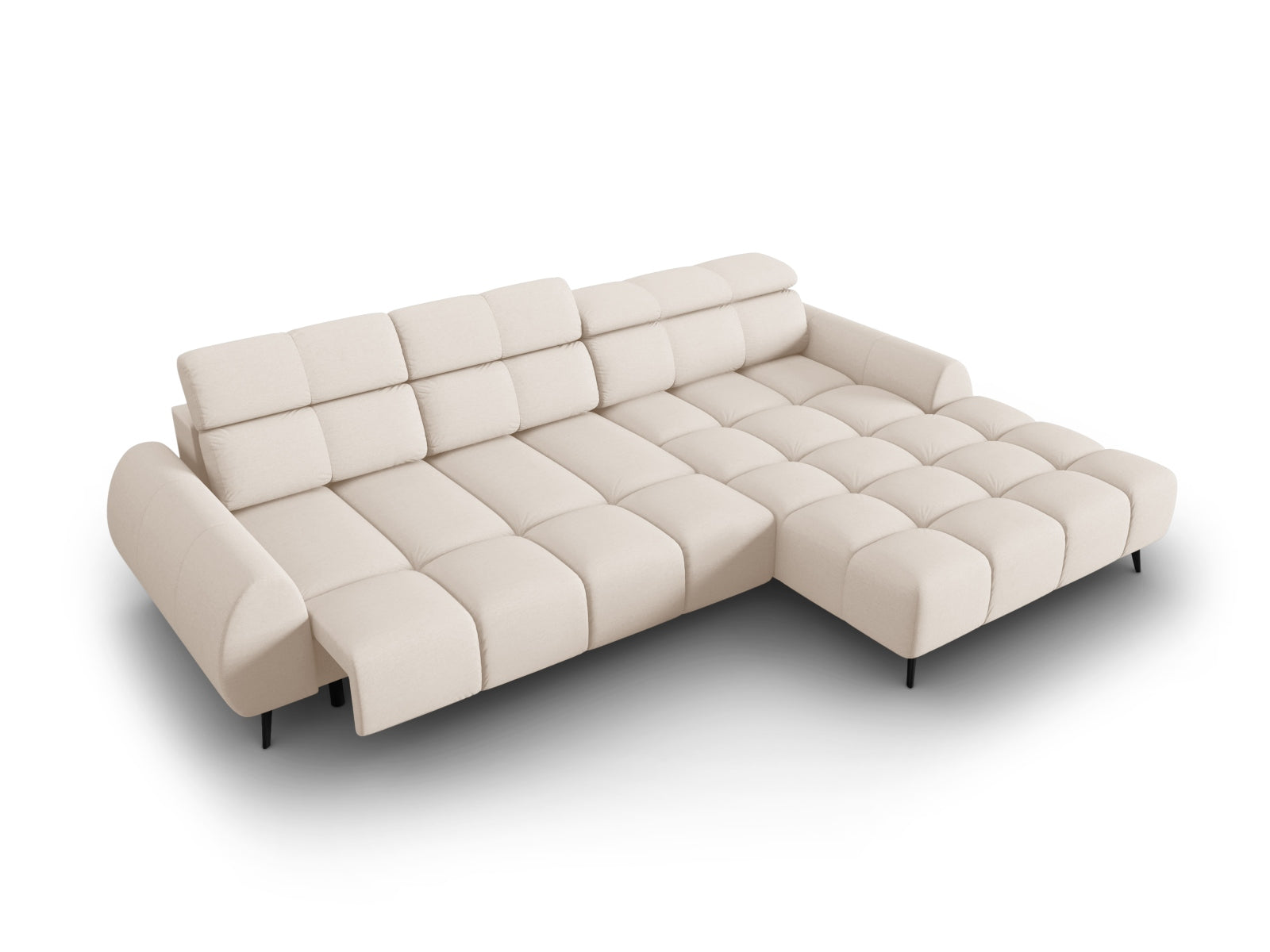 Erleben Sie das Alyse Electric Ecksofa rechts von Micadoni – ein stilvolles 5-Sitzer Velours-Sofa, das modernen Komfort und Eleganz vereint.