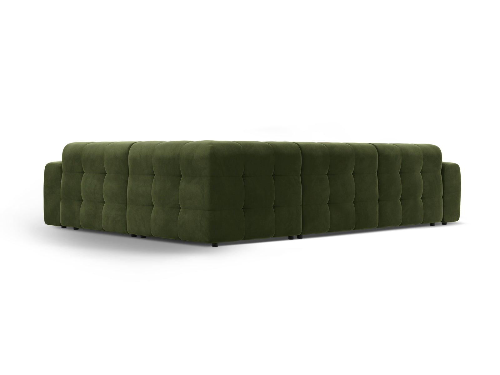 Elegantes Kendal Velour Ecksofa in Army Green, 6-Sitzer, ideal für stilvolle Wohnräume und entspannte Abende von Micadoni.