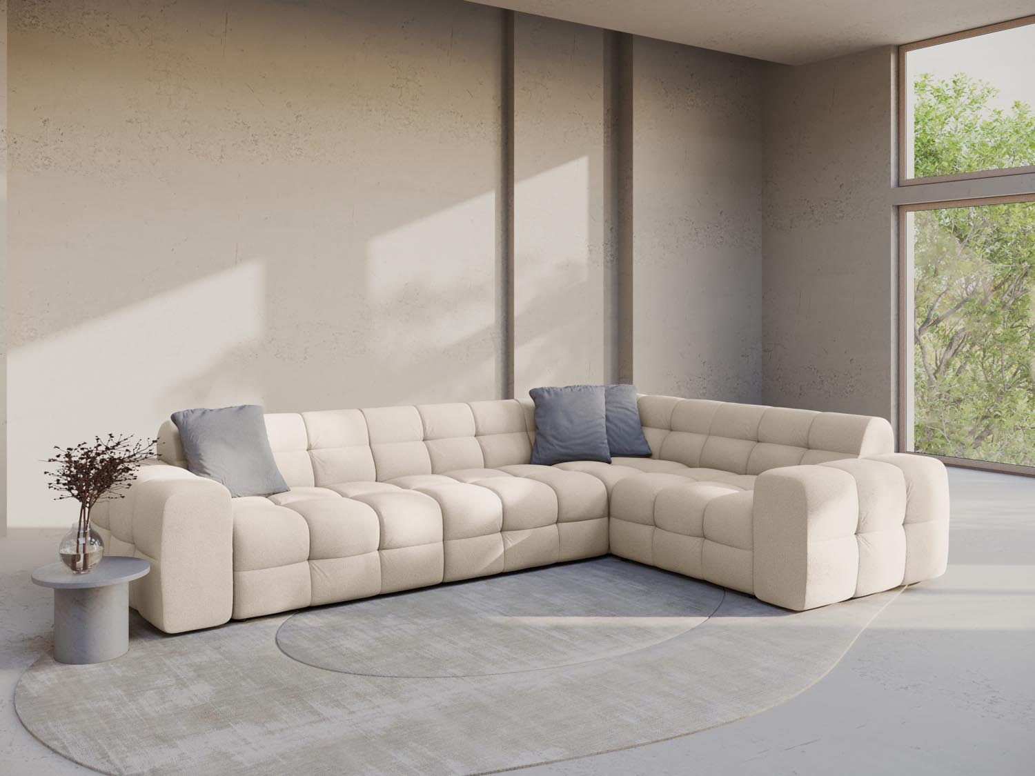 Kendal Ecksofa rechts 6 Sitzer in Beige präsentiert im Onlineshop von KAQTU Design AG. Ecksofa rechts ist von Micadoni