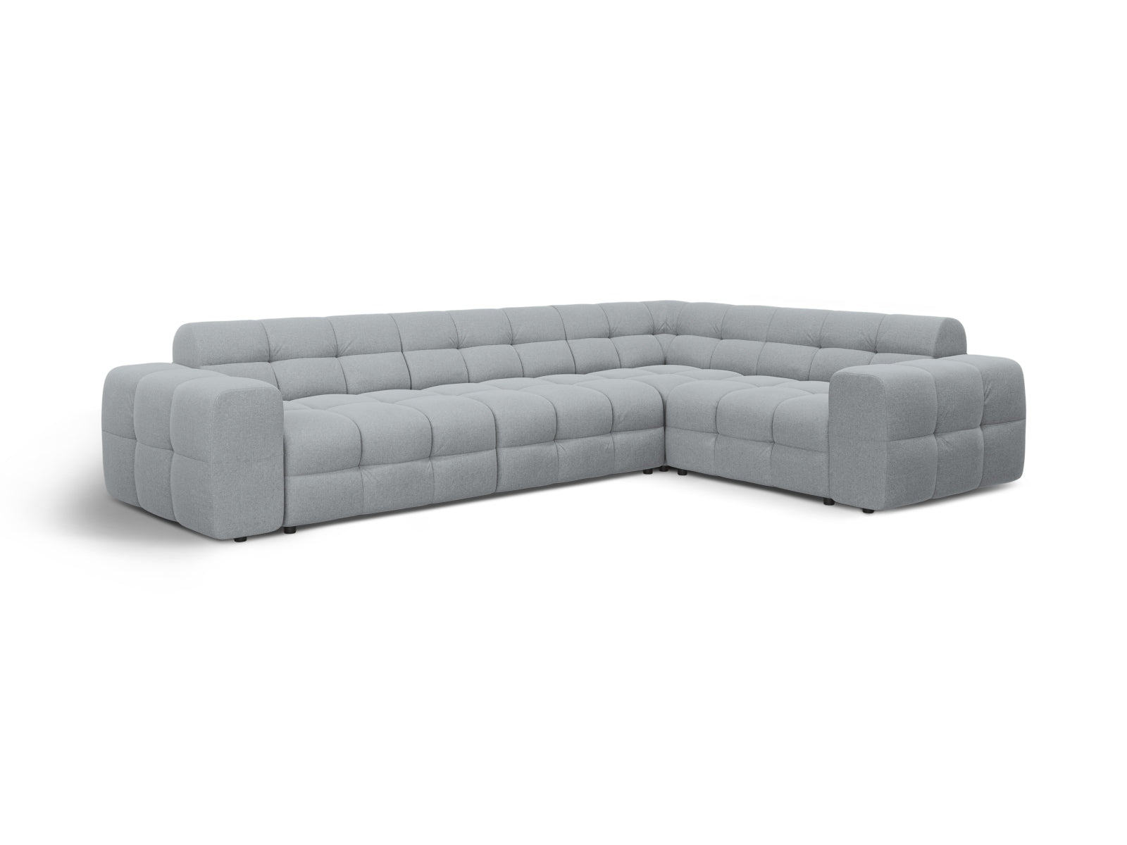 Modernes Kendal Ecksofa rechts für 6 Personen in edlem Platinum-Ottawa, perfekt für stilvolle Wohnzimmer und gesellige Abende.