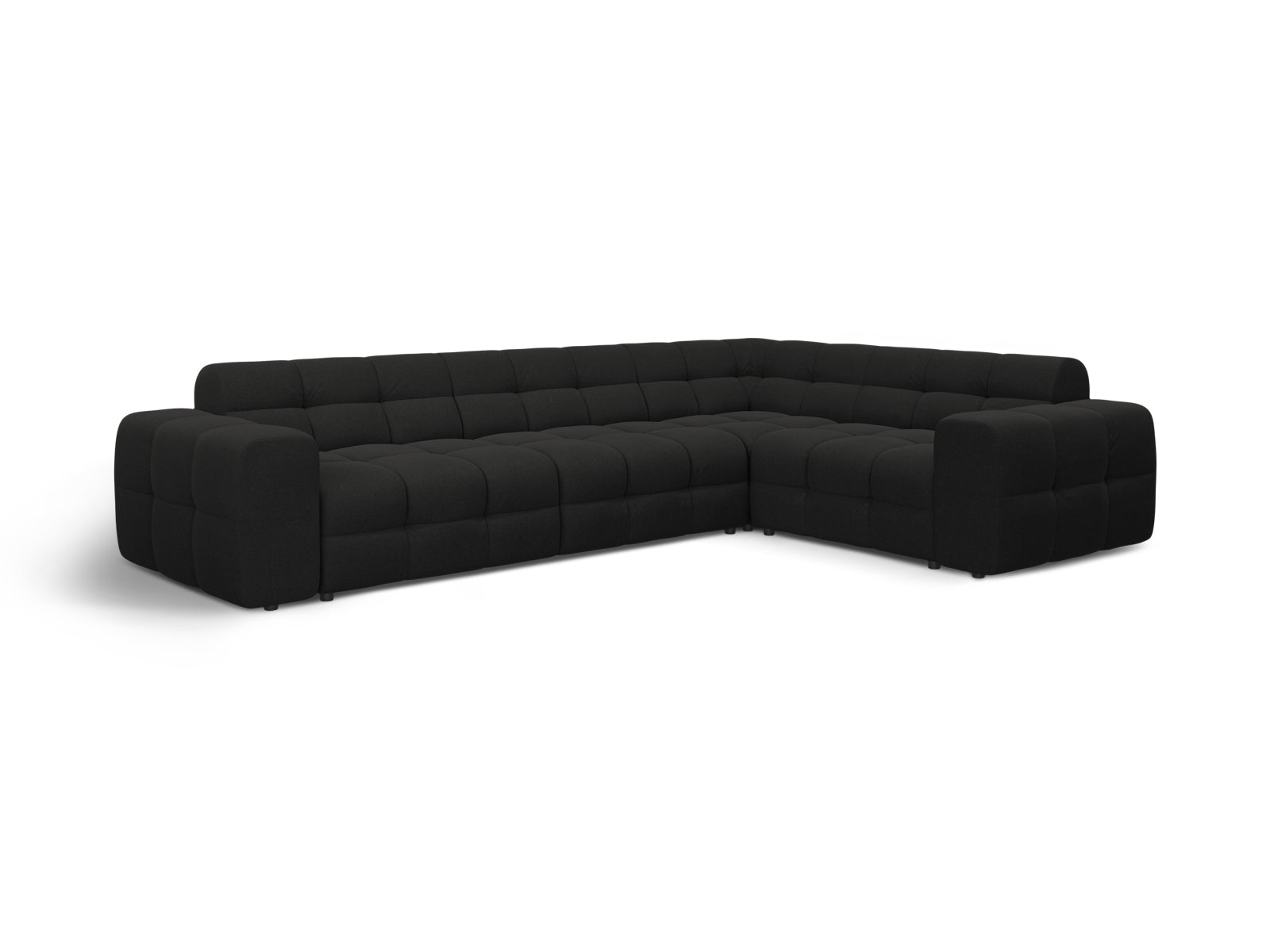 Stylisches Kendal Ecksofa rechts für 6 Personen in edlem Schwarz, perfekt für entspannte Stunden und modernes Wohndesign.