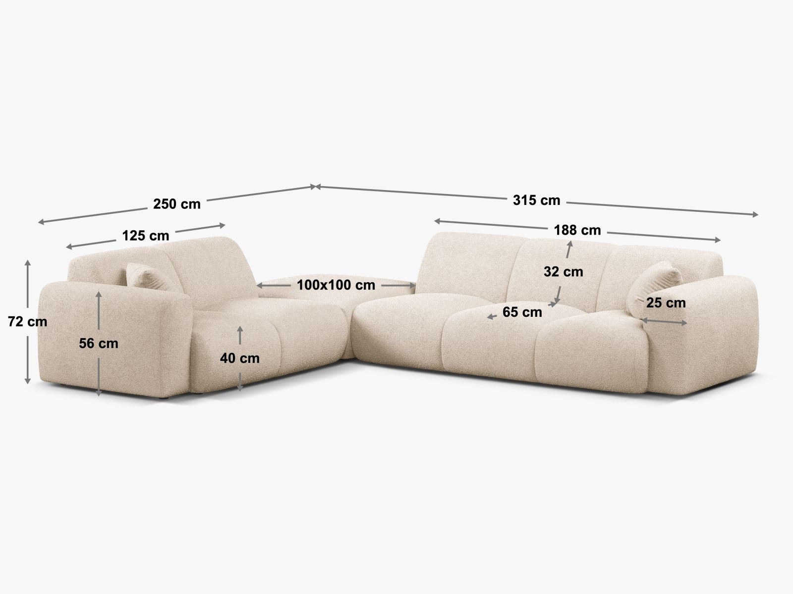 Geräumiges 6-Sitzer Ecksofa rechts Molino von Micadoni, perfekt für gesellige Runden und stilvolle Einrichtung in jedem Wohnzimmer.