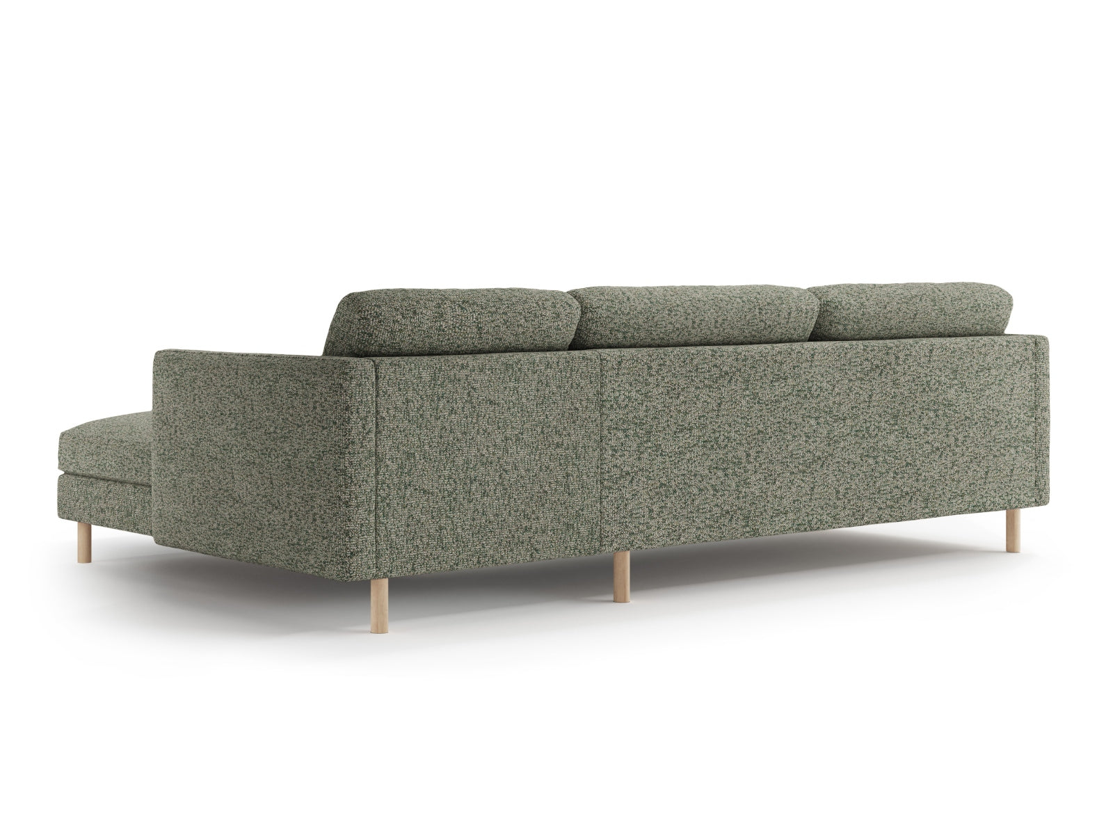 Gemütliches Eden Ecksofa rechts, 4-Sitzer in trendigem Moss Green Melange, perfekt für stilvolle und einladende Wohnbereiche.