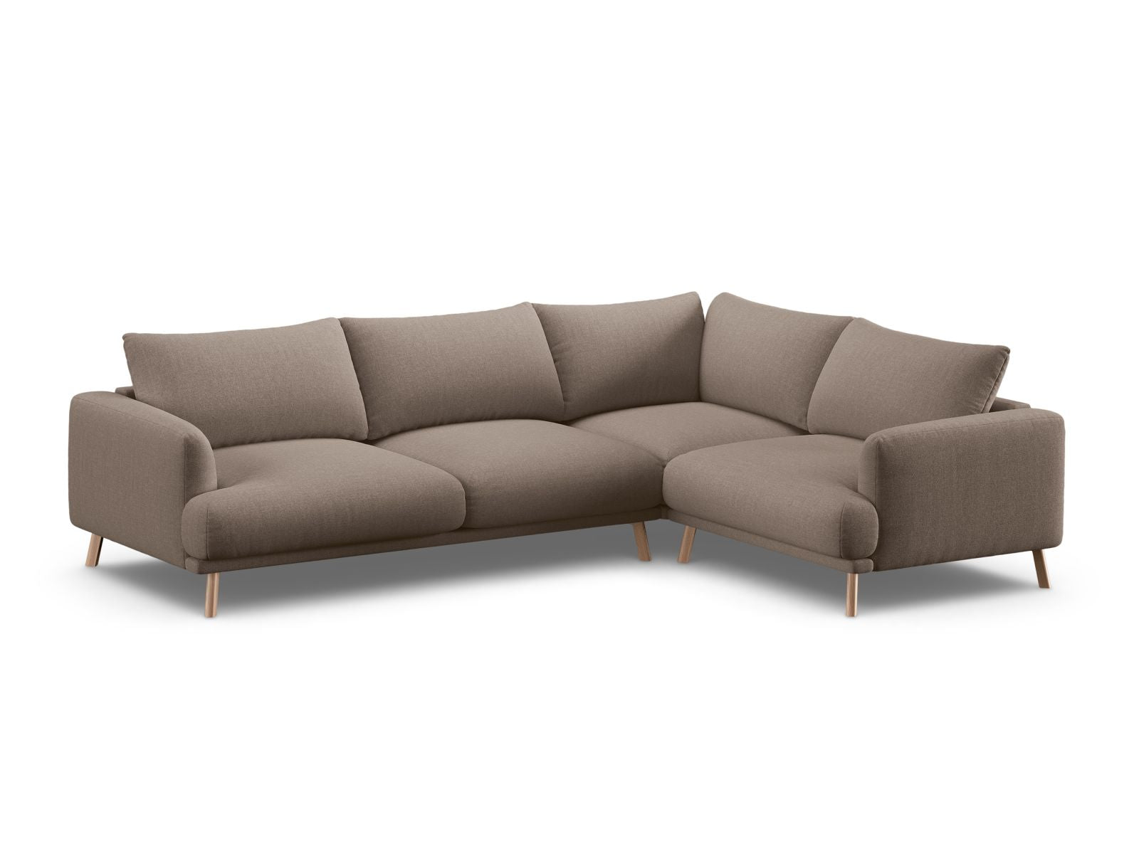 Elegantes 4-Sitzer Ecksofa rechts Naomi in stilvollem Cappuccino-Liberty, ideal für moderne Wohnräume und gemütliche Abende.