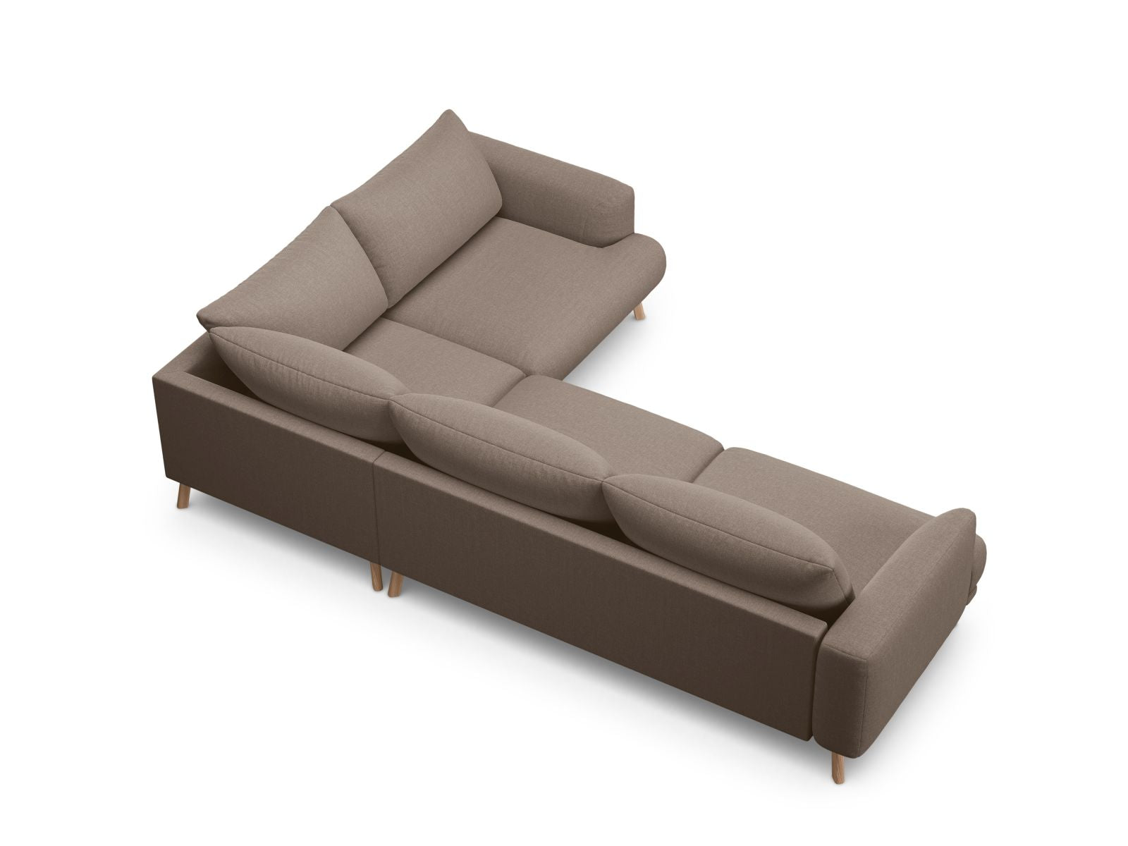 Elegantes 4-Sitzer Ecksofa rechts Naomi in warmem Cappuccino-Liberty, ideal für gemütliche Abende und stilvolle Einrichtung.