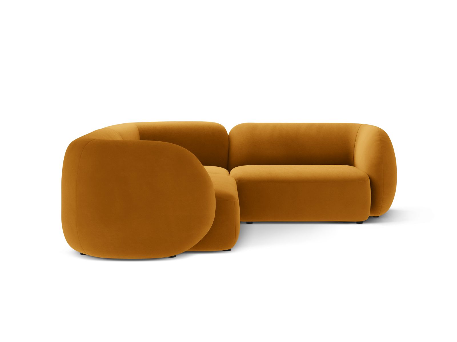 Stylisches 4-Sitzer Ecksofa rechts Kate in Gelb, ideal für moderne Wohnräume. Modular und bequem, perfekt für gesellige Abende.