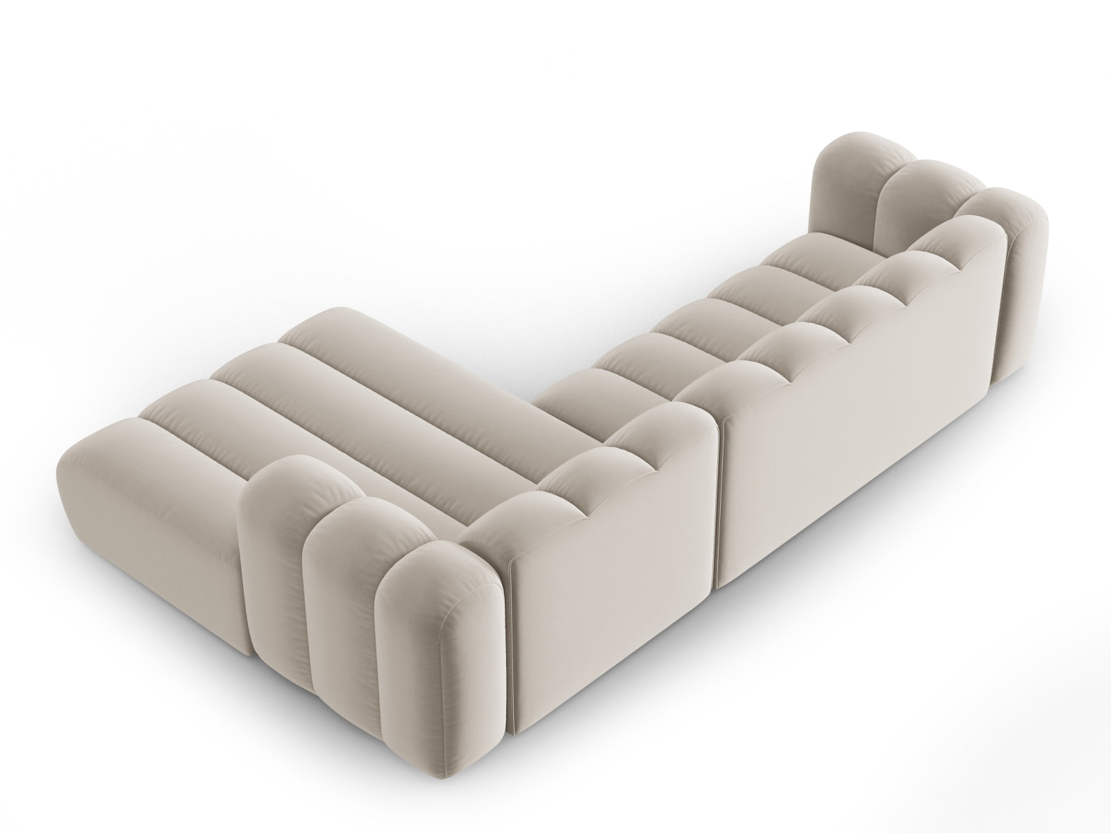 Beige Velours Ecksofa von Micadoni, 4-Sitzer, modulares Design, ideal für stilvolle Wohnzimmer und entspannte Stunden.