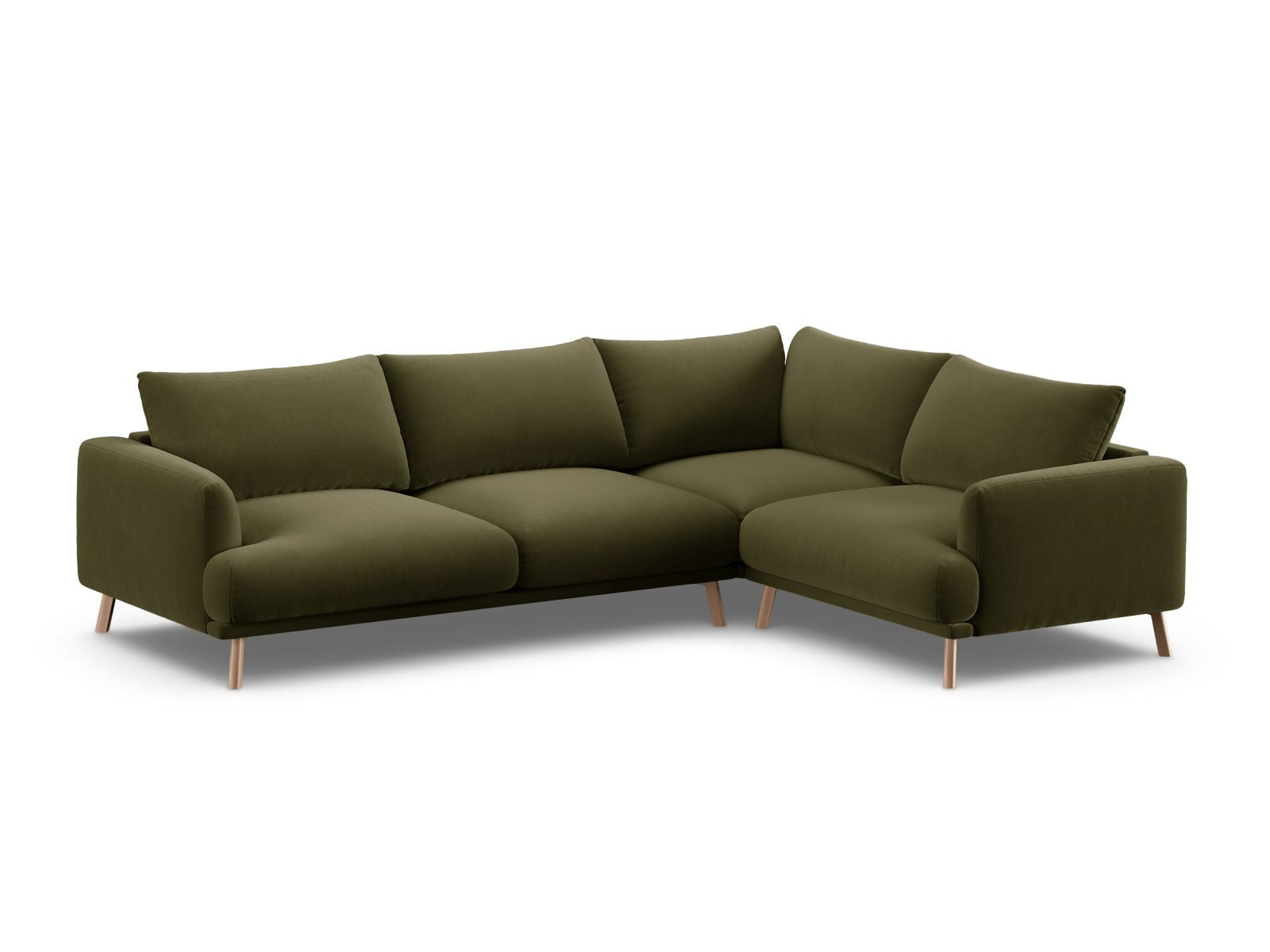 Elegantes 4-Sitzer Ecksofa rechts Naomi in stilvollem Green-Salvador, ideal für moderne Wohnräume, erhältlich bei KAQTU Design AG.