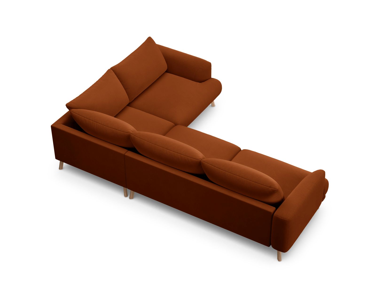 Modernes 4-Sitzer Ecksofa rechts Naomi in ansprechendem Terracotta, perfekt für gemütliche Abende und geschmackvolle Wohnräume.