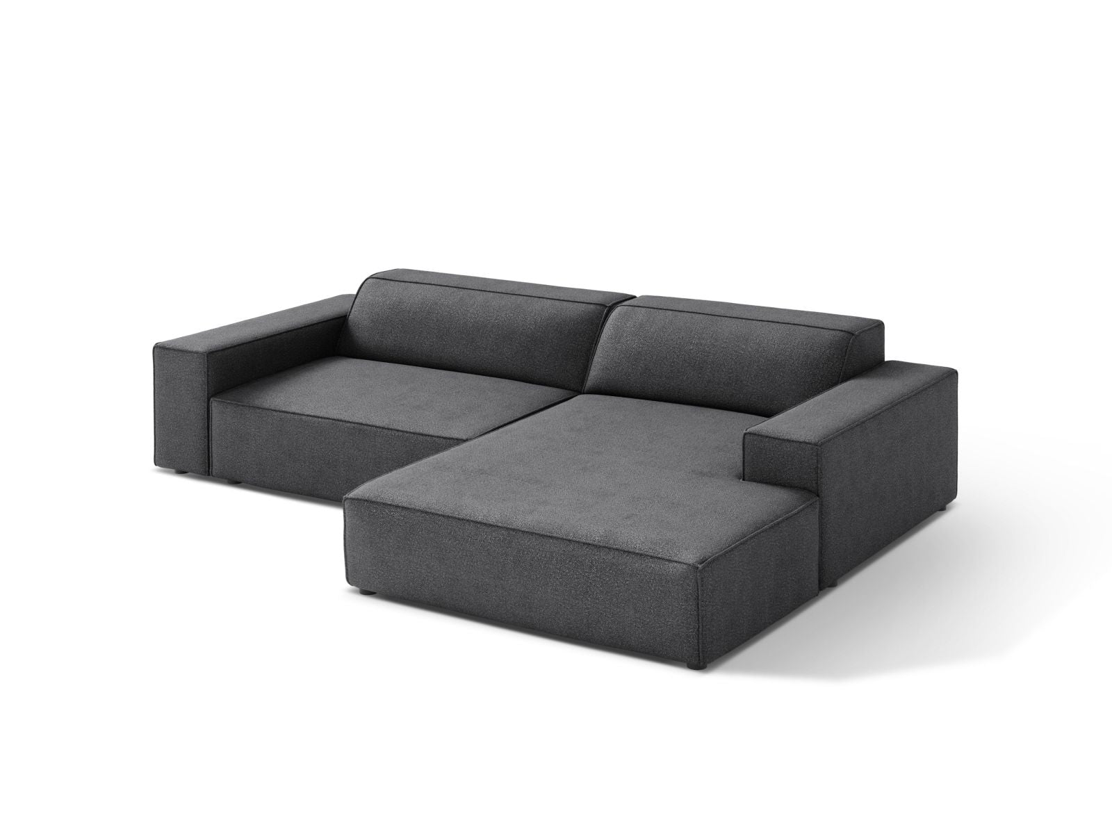 Elegantes, modulares Ecksofa Jodie Boucle in Dunkelgrau, ideal für stilvolle Wohnräume, präsentiert von Micadoni.