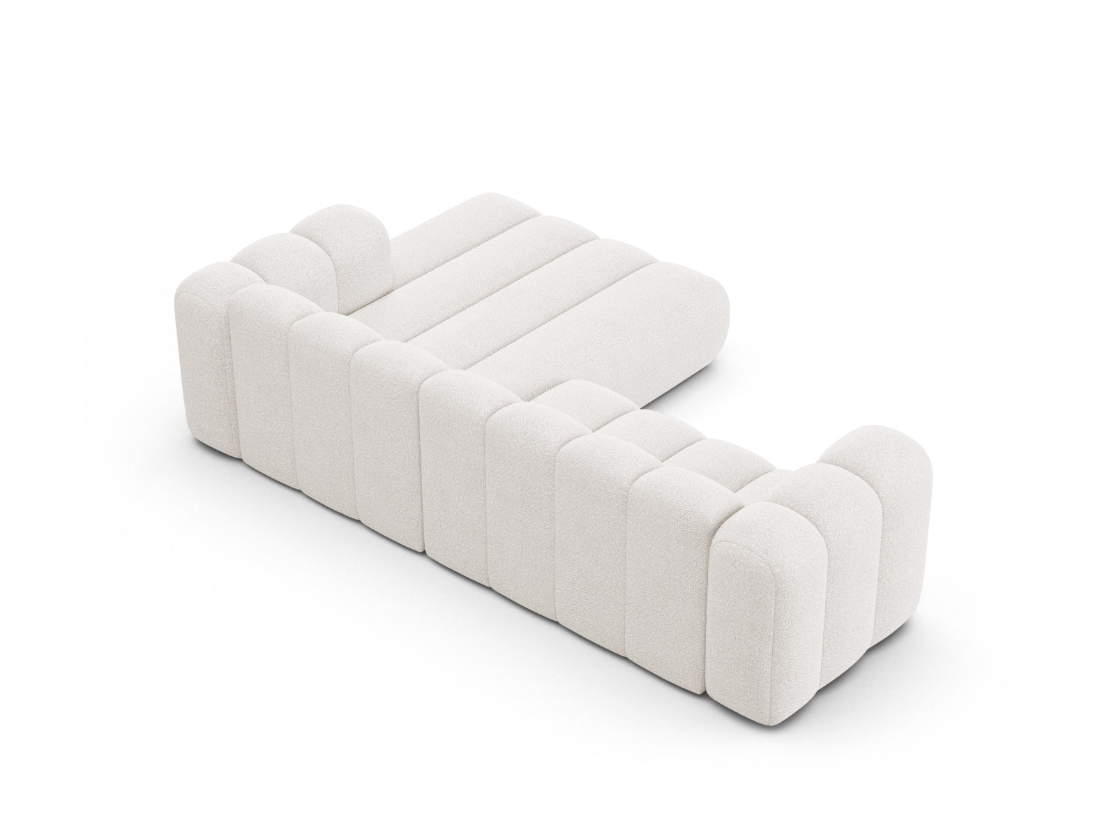 Elegantes, modernes Ecksofa Lupine Boucle in sanftem Beige, ideal für stilvolle Wohnräume, erhältlich bei Micadoni.