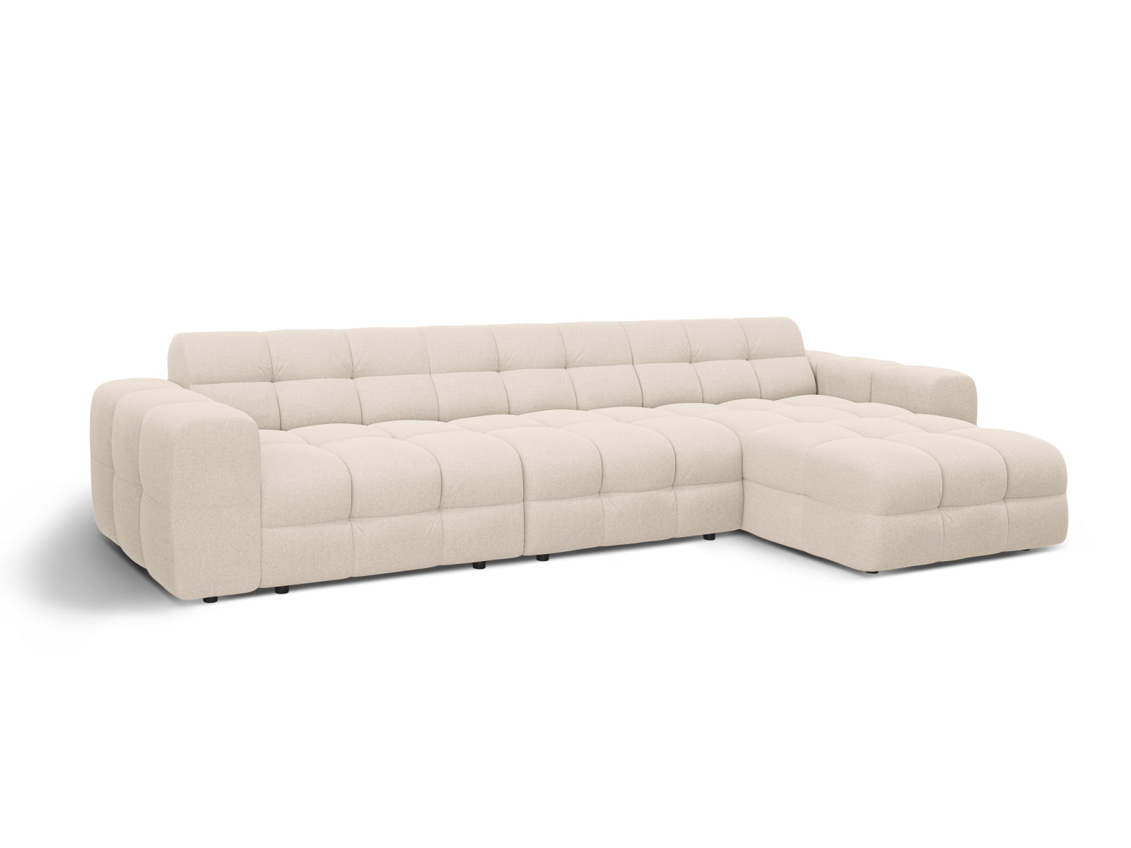 Beige Kendal Ecksofa mit 5 Sitzen, modernes L-Sofa von Micadoni, perfekt für stilvolle Wohnzimmer, bietet Komfort und Eleganz.