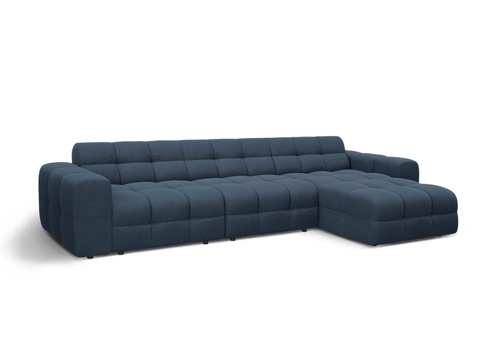Modernes Kendal Ecksofa in tiefem Navy Blue, 5-Sitzer, perfekt für gemütliche Wohnzimmer. Hochwertige Materialien von Micadoni.