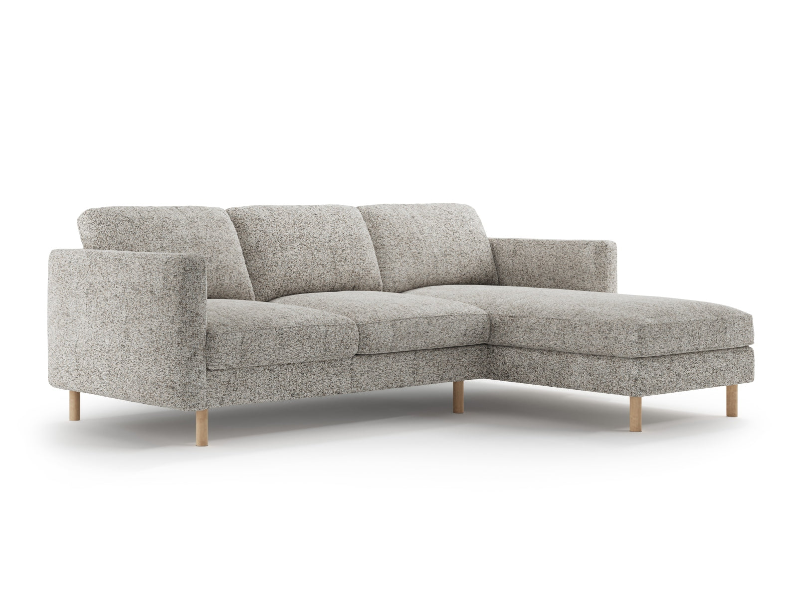 Beige Melange-Puente Eden Ecksofa rechts 3 Sitzer von Micadoni, stilvolles L-Sofa für modernen Wohnraum, elegant und komfortabel.
