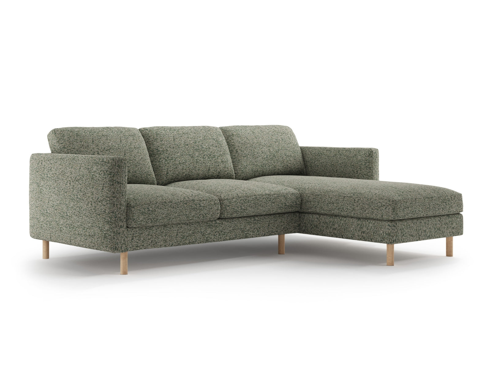 Elegantes Eden Ecksofa rechts im modernen Design, 3-Sitzer in Moss Green Melange, ideal für stilvolle Wohnräume.
