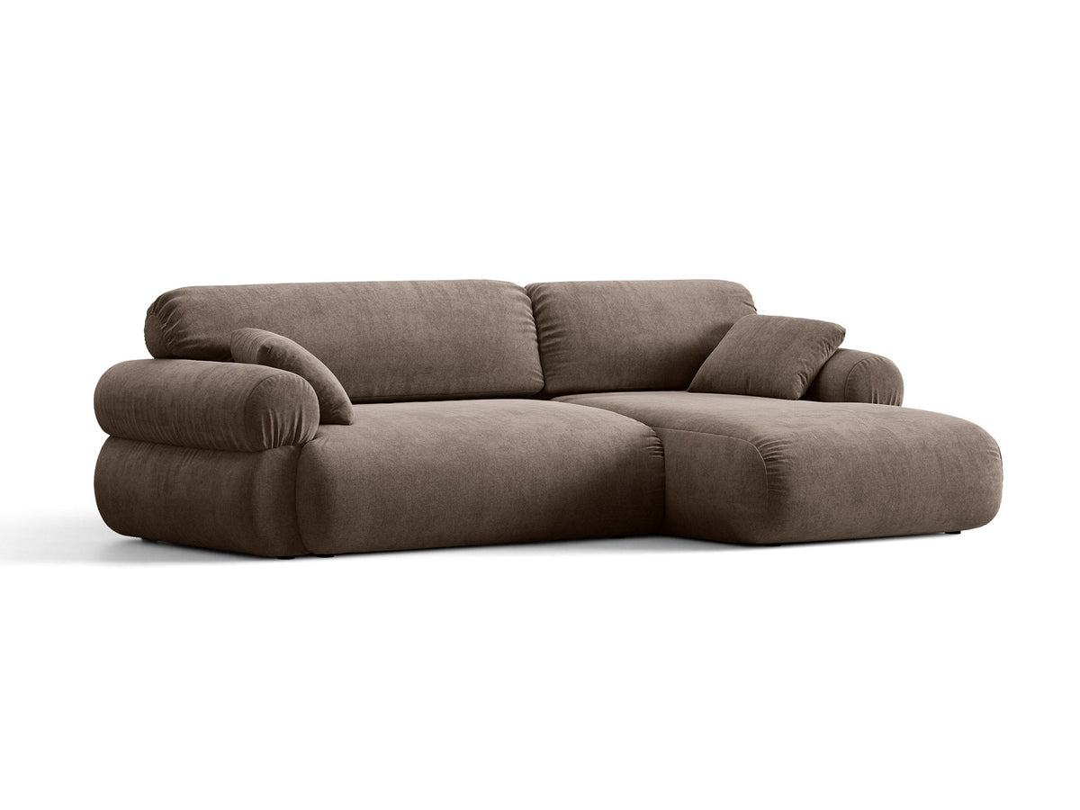 Beiges L-Sofa Ophelia von Micadoni mit Liberty-Stoffbezug, schwarzen Kunststoffbeinen und niedriger Rückenlehne, Ausrichtung rechts.
