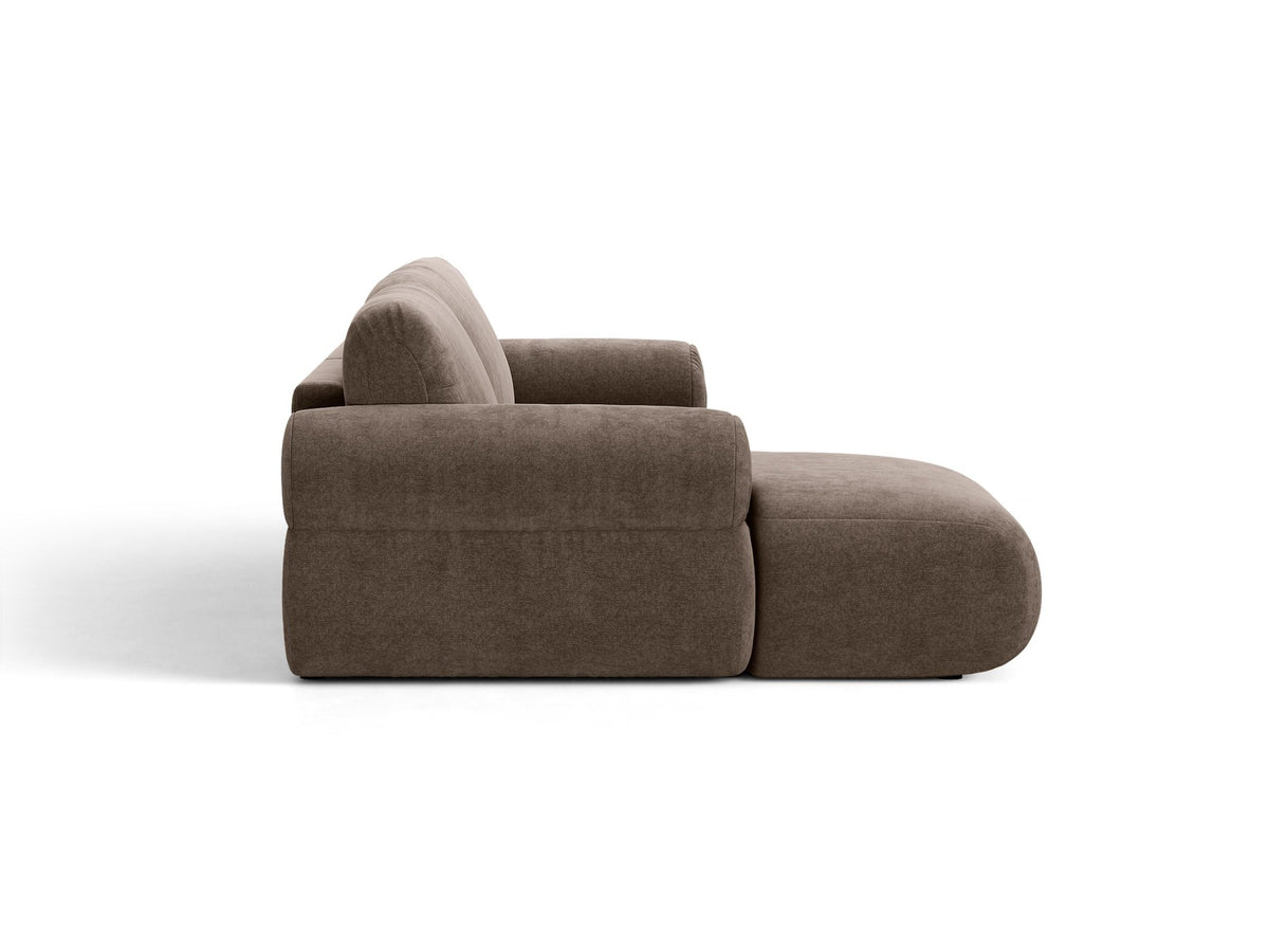 Beiges L-Sofa Ophelia von Micadoni mit Liberty-Stoffbezug, schwarzen Kunststoffbeinen und niedriger Rückenlehne, Ausrichtung rechts.