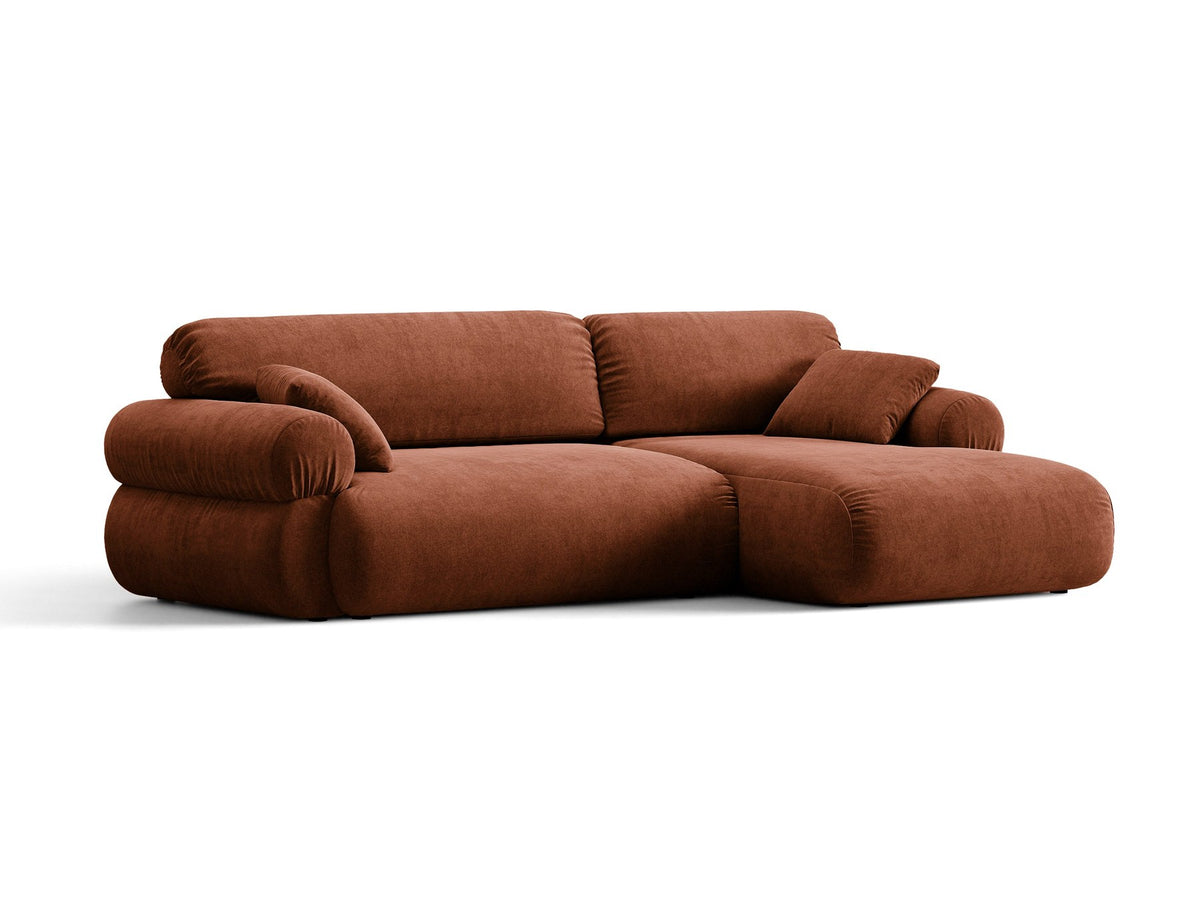 Beiges L-Sofa Ophelia von Micadoni mit Liberty-Stoffbezug, schwarzen Kunststoffbeinen und niedriger Rückenlehne, Ausrichtung rechts.