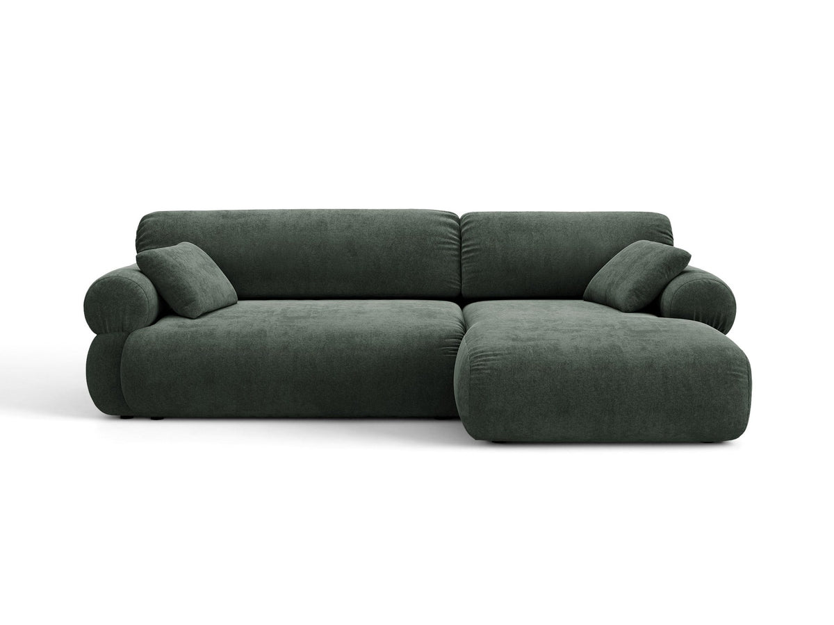 Beiges L-Sofa Ophelia von Micadoni mit Liberty-Stoffbezug, schwarzen Kunststoffbeinen und niedriger Rückenlehne, Ausrichtung rechts.