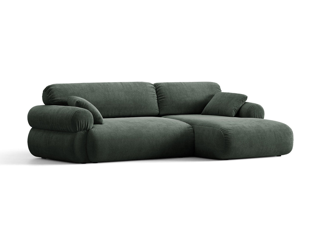 Beiges L-Sofa Ophelia von Micadoni mit Liberty-Stoffbezug, schwarzen Kunststoffbeinen und niedriger Rückenlehne, Ausrichtung rechts.