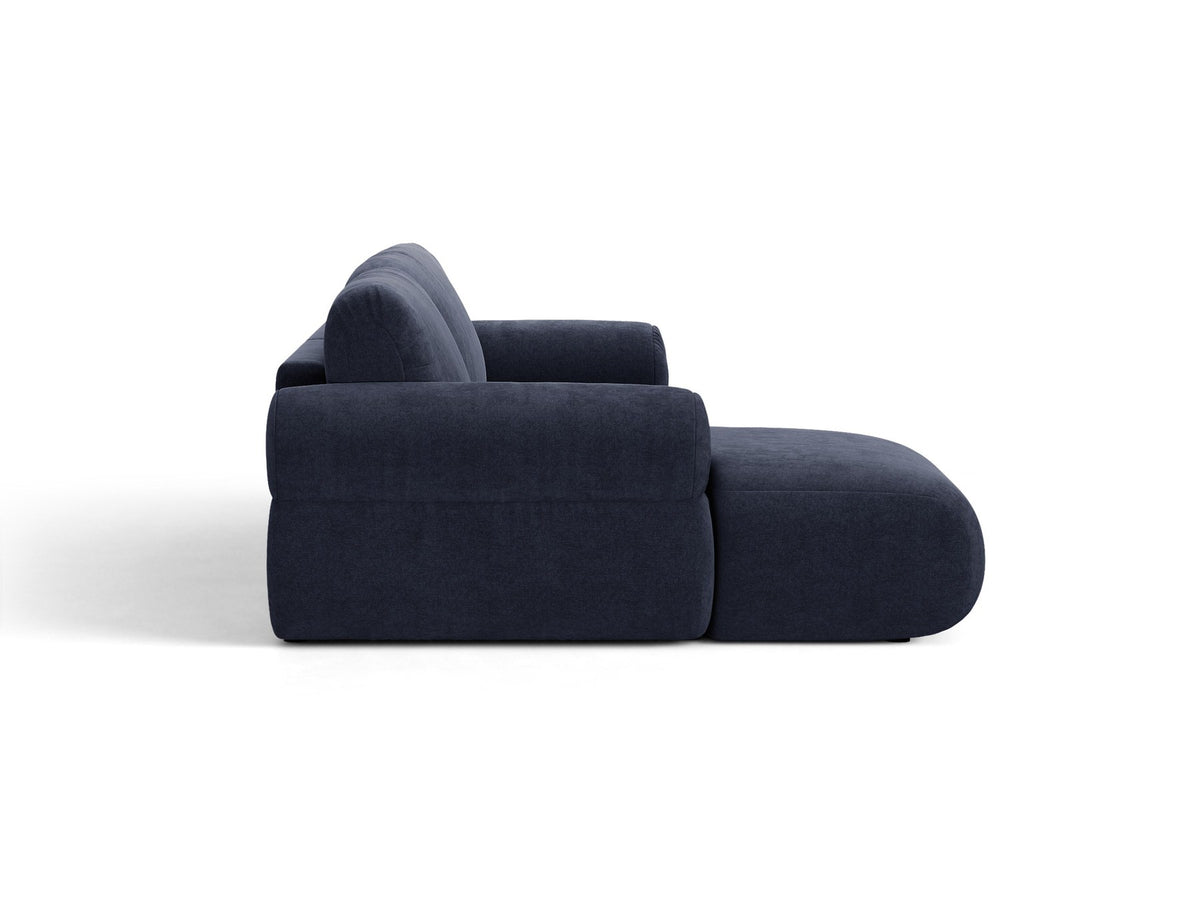 Beiges L-Sofa Ophelia von Micadoni mit Liberty-Stoffbezug, schwarzen Kunststoffbeinen und niedriger Rückenlehne, Ausrichtung rechts.
