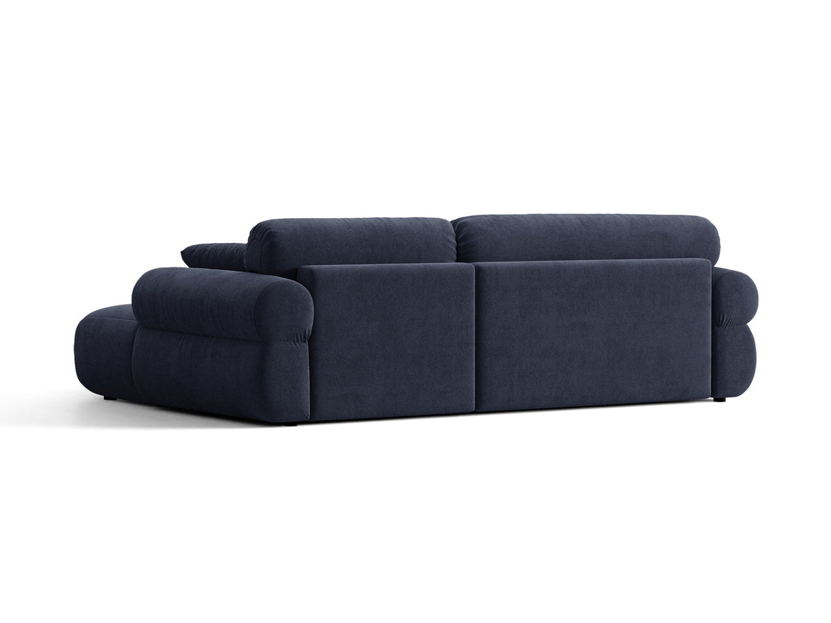 Beiges L-Sofa Ophelia von Micadoni mit Liberty-Stoffbezug, schwarzen Kunststoffbeinen und niedriger Rückenlehne, Ausrichtung rechts.
