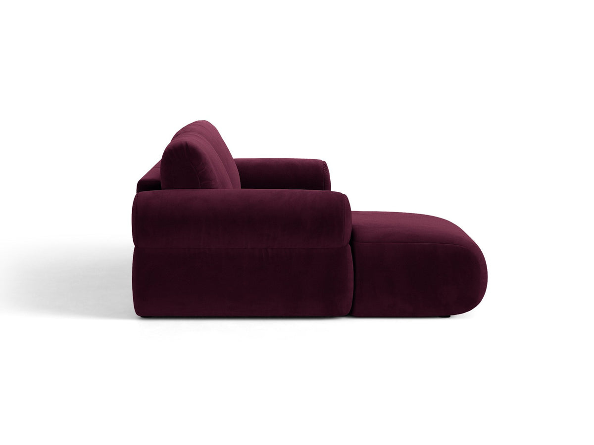 Beiges L-Sofa Ophelia von Micadoni mit Liberty-Stoffbezug, schwarzen Kunststoffbeinen und niedriger Rückenlehne, Ausrichtung rechts.