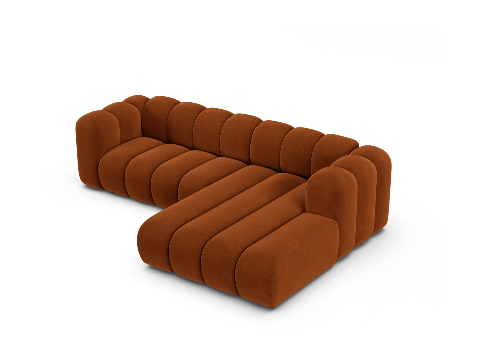 Modulares Ecksofa Lupine in warmem Terracotta, 4-Sitzer, rechtsseitig, perfekt für moderne und gemütliche Wohnlandschaften.