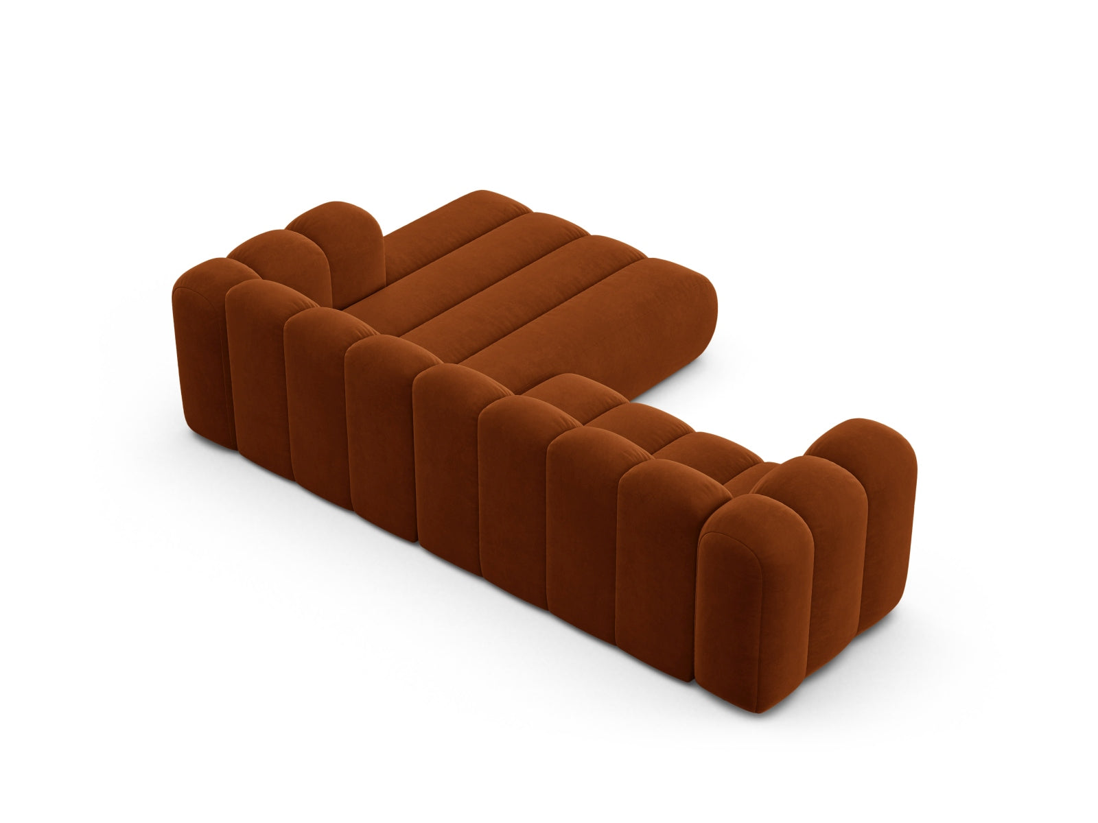 Elegantes, modulares Ecksofa Lupine in stilvollem Terracotta, 4-Sitzer, rechtsseitig, ideal für einladende Wohnräume.