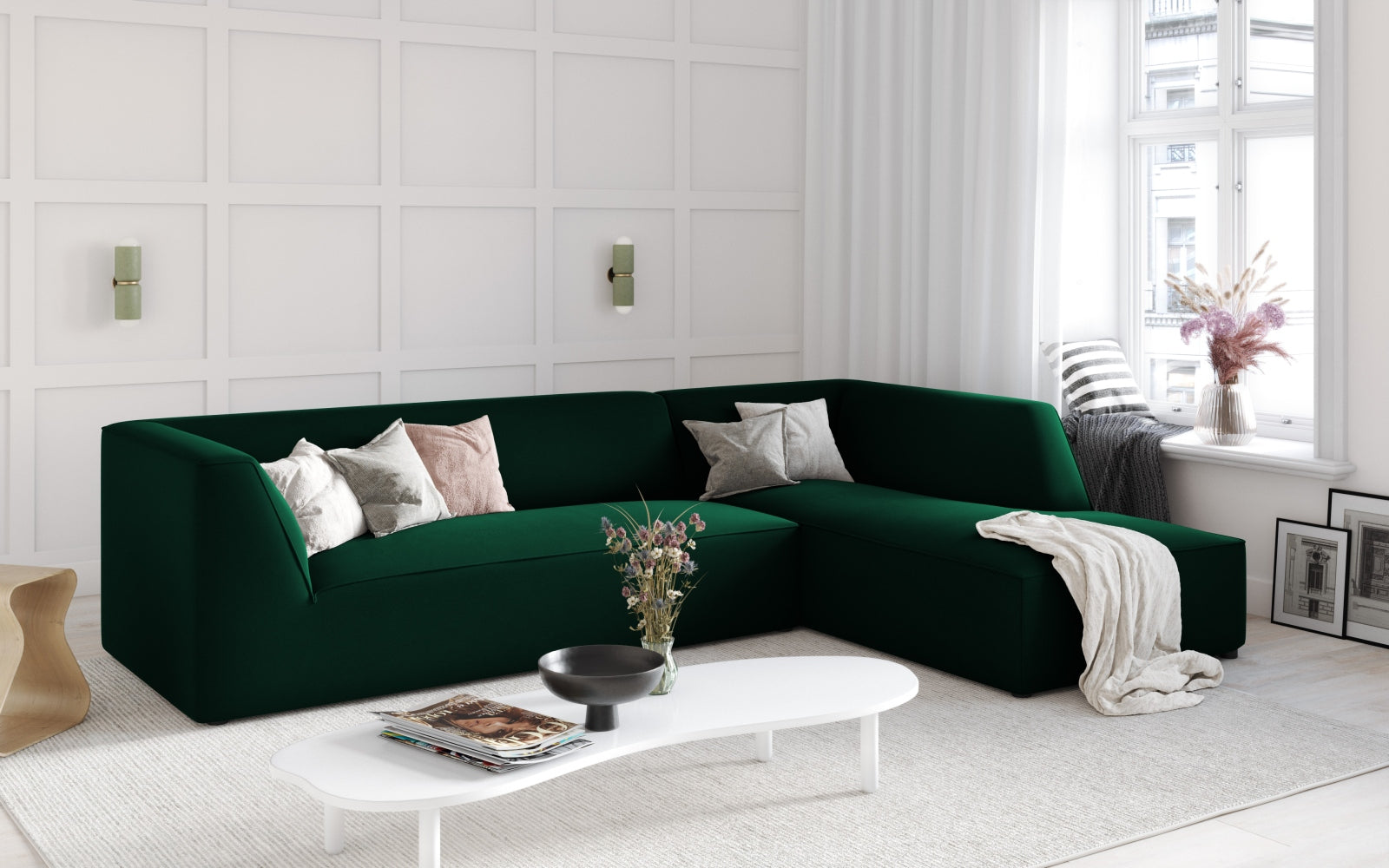 Ruby Velour modulares Ecksofa rechts 4 Sitzer in Bottle Green präsentiert im Onlineshop von KAQTU Design AG. Ecksofa rechts ist von Micadoni